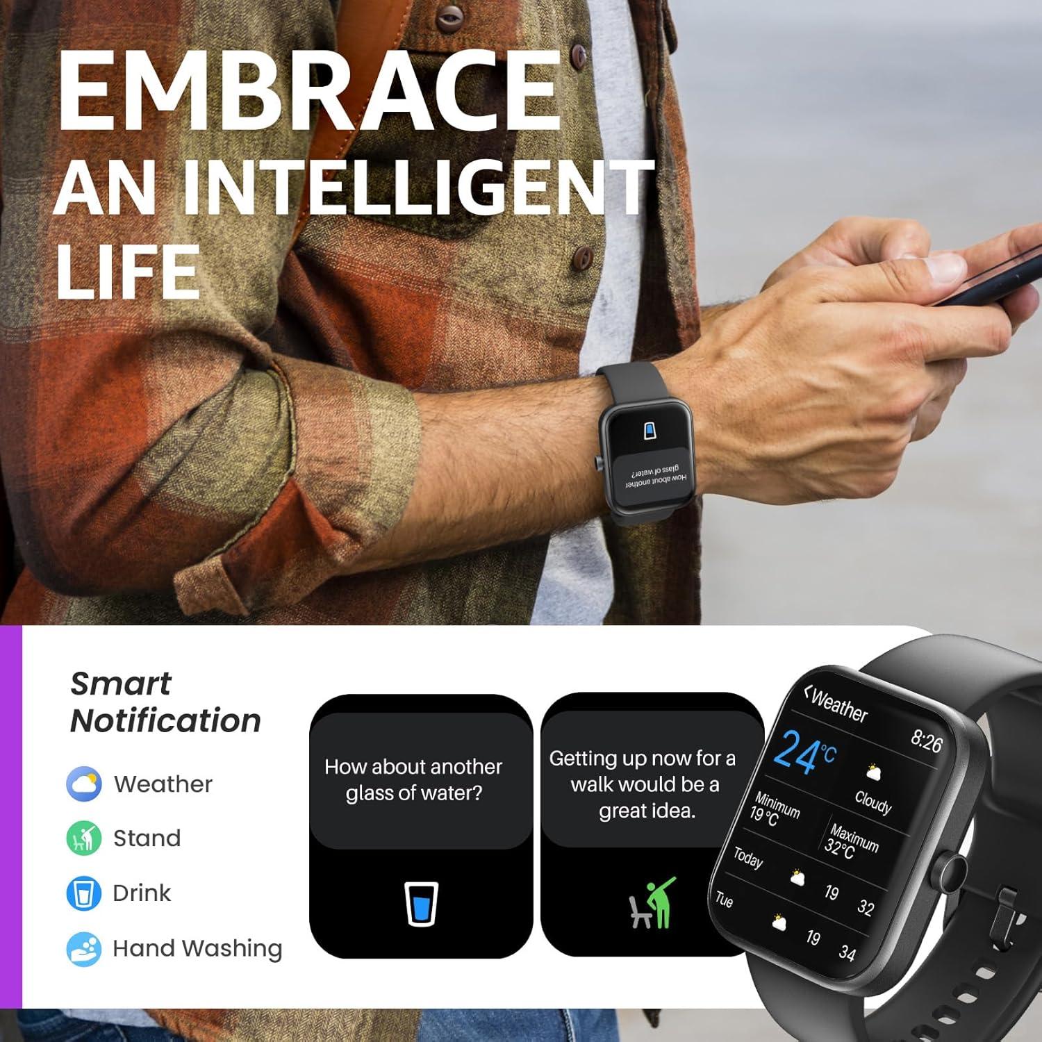 imageTOZO S3 Smart Watch for Men amp Women 183 HD Touchscreen Bluetooth Calling Sleep amp Activity Tracking IP68 Waterproof 10Day Battery Life Compatible with iOS amp AndroidMatte Black
