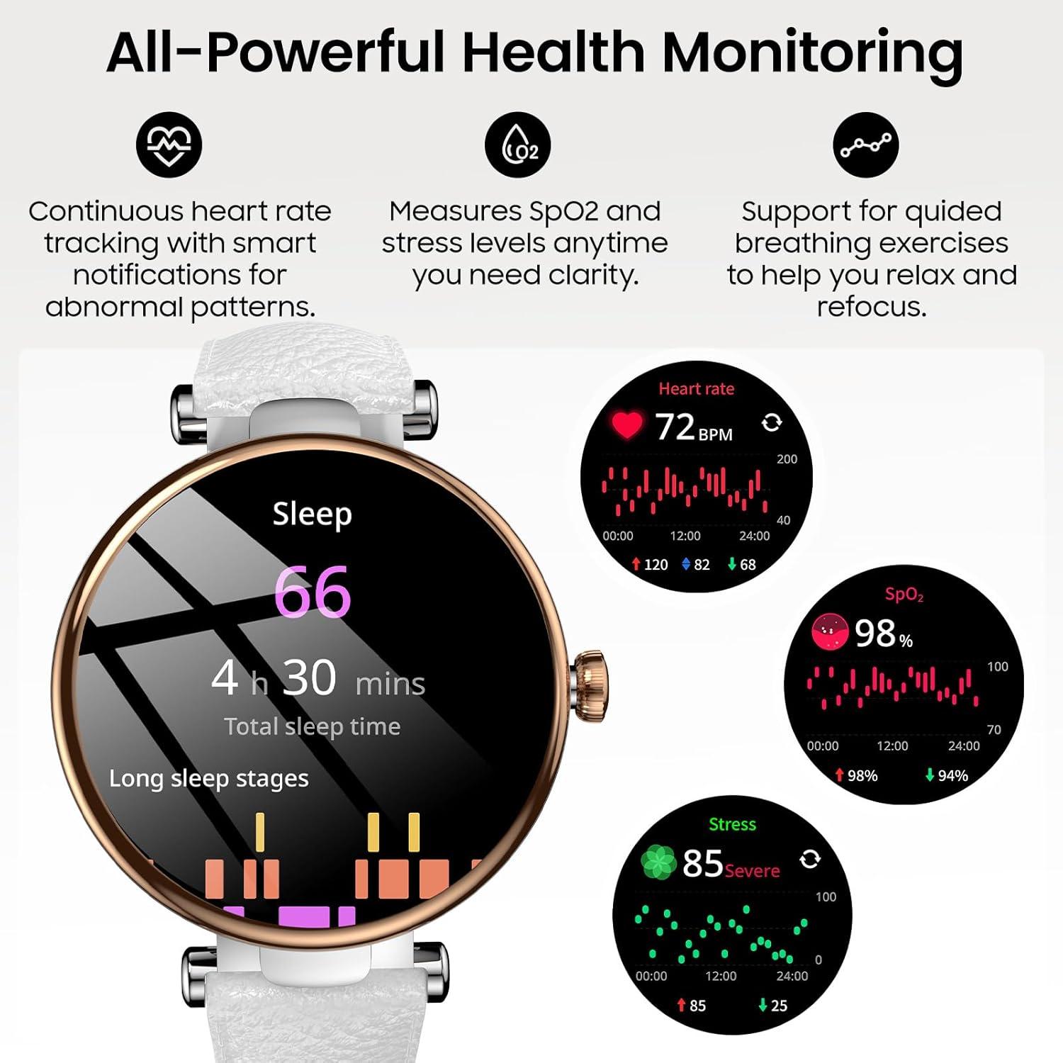 imageTOZO S8 AMOLED Smart Watch for Women Men Fitness Tracker with Bluetooth Calling amp Notifications 3ATM Waterproof Sleep amp Stress Tracking 100 Sports Modes 200 Watch Faces for Android iOSWhite