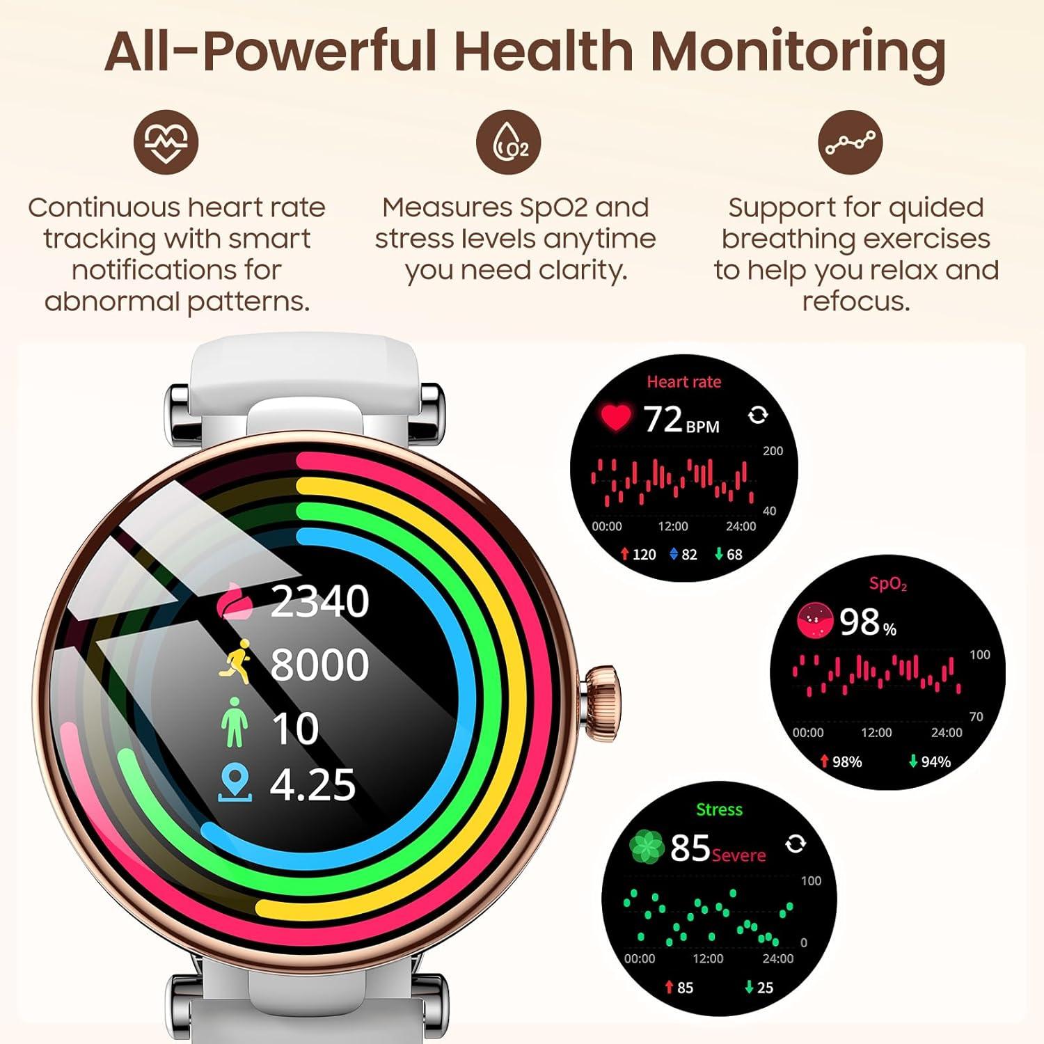 imageTOZO S8 AMOLED Smart Watch for Women Men Fitness Tracker with Bluetooth Calling amp Notifications 3ATM Waterproof Sleep amp Stress Tracking 100 Sports Modes 200 Watch Faces for Android iOSRose Gold