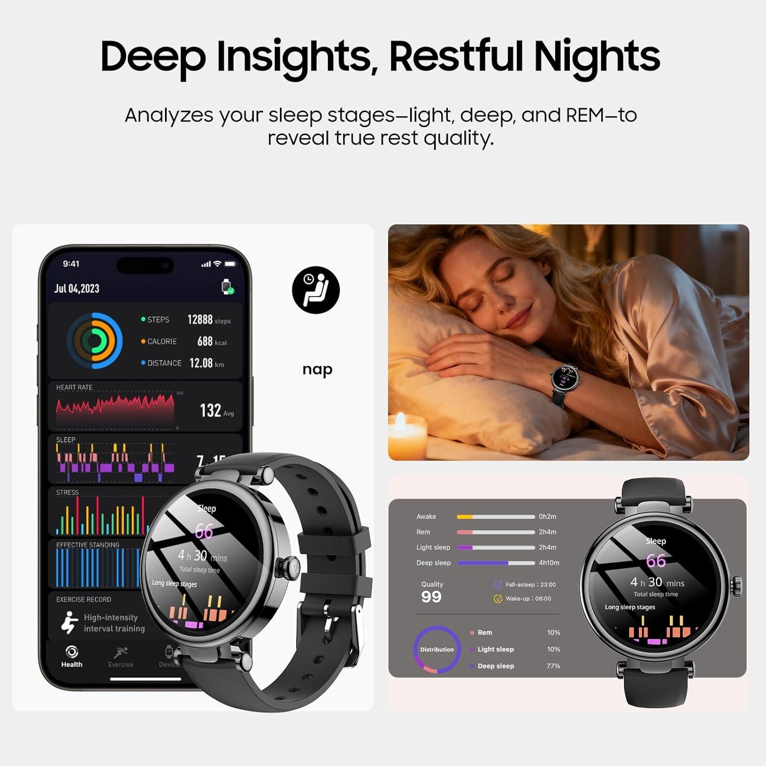 imageTOZO S8 AMOLED Smart Watch for Women Men Fitness Tracker with Bluetooth Calling amp Notifications 3ATM Waterproof Sleep amp Stress Tracking 100 Sports Modes 200 Watch Faces for Android iOSBlack