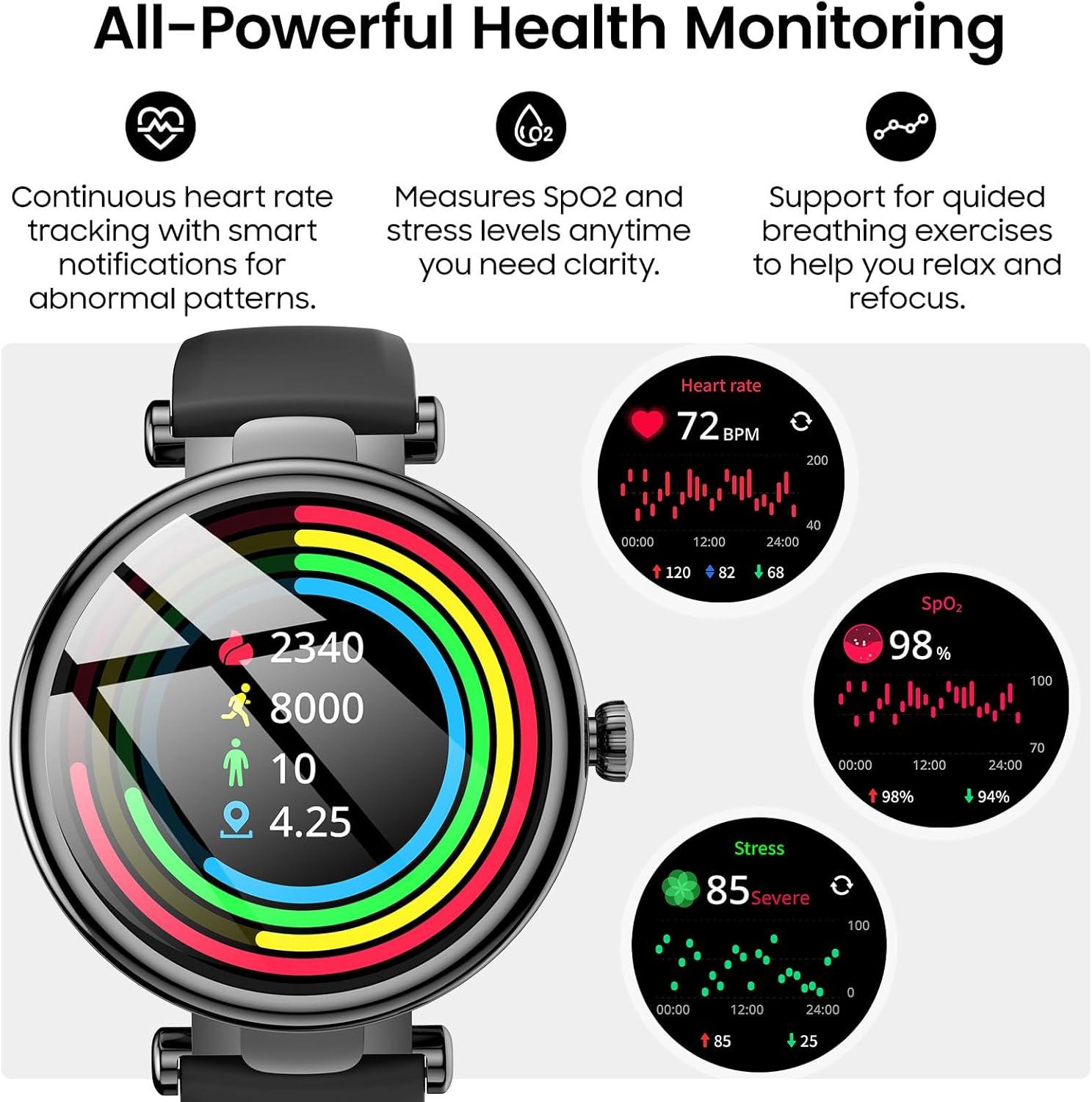 imageTOZO S8 AMOLED Smart Watch for Women Men Fitness Tracker with Bluetooth Calling amp Notifications 3ATM Waterproof Sleep amp Stress Tracking 100 Sports Modes 200 Watch Faces for Android iOSBlack
