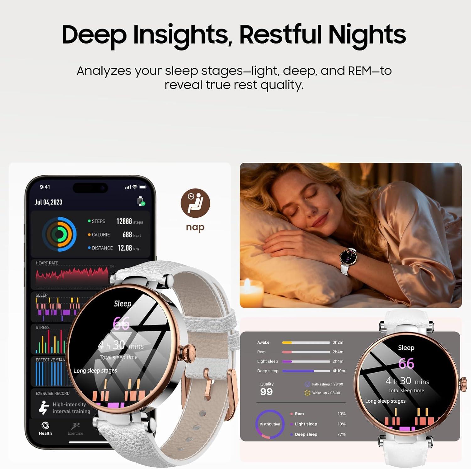 imageTOZO S8 AMOLED Smart Watch for Women Men Fitness Tracker with Bluetooth Calling amp Notifications 3ATM Waterproof Sleep amp Stress Tracking 100 Sports Modes 200 Watch Faces for Android iOSWhite
