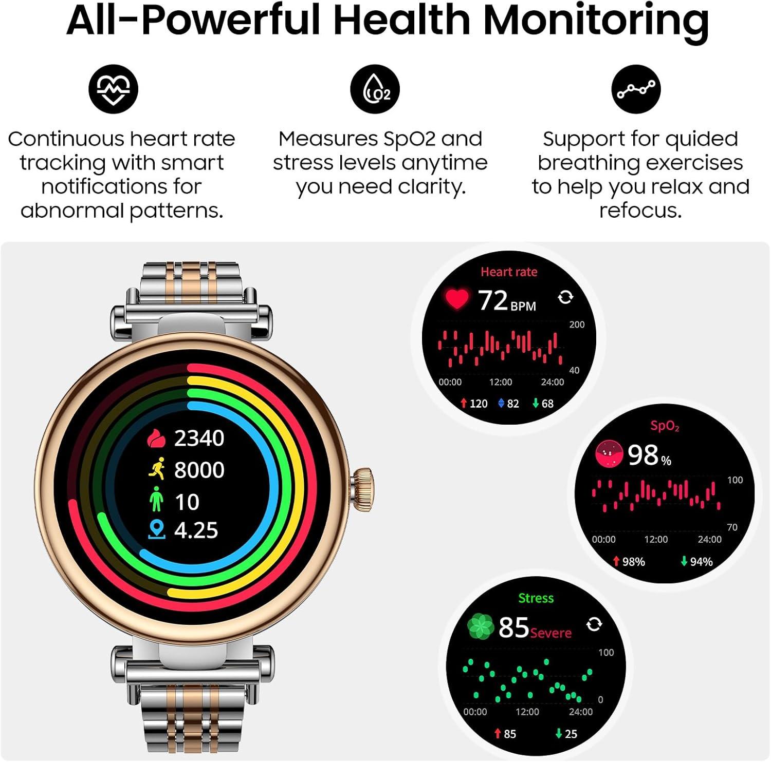 imageTOZO S8 AMOLED Smart Watch for Women Men Fitness Tracker with Bluetooth Calling amp Notifications 3ATM Waterproof Sleep amp Stress Tracking 100 Sports Modes 200 Watch Faces for Android iOSSliver