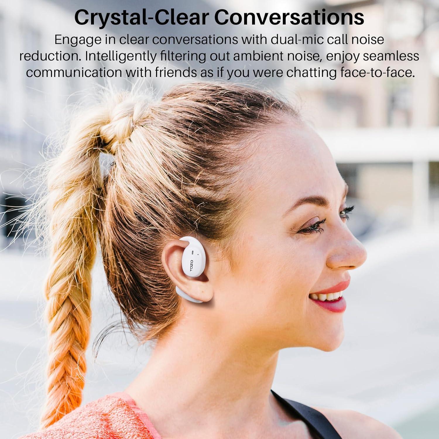 imageTOZO RealTime AI Translation Earbuds 80H Playtime Translator Ear Buds Digital Display AI Clear Calls Comfortable Wear Open Ear Earbuds AI Bluetooth Headphone for Travel Meeting Learning BlackSnow White