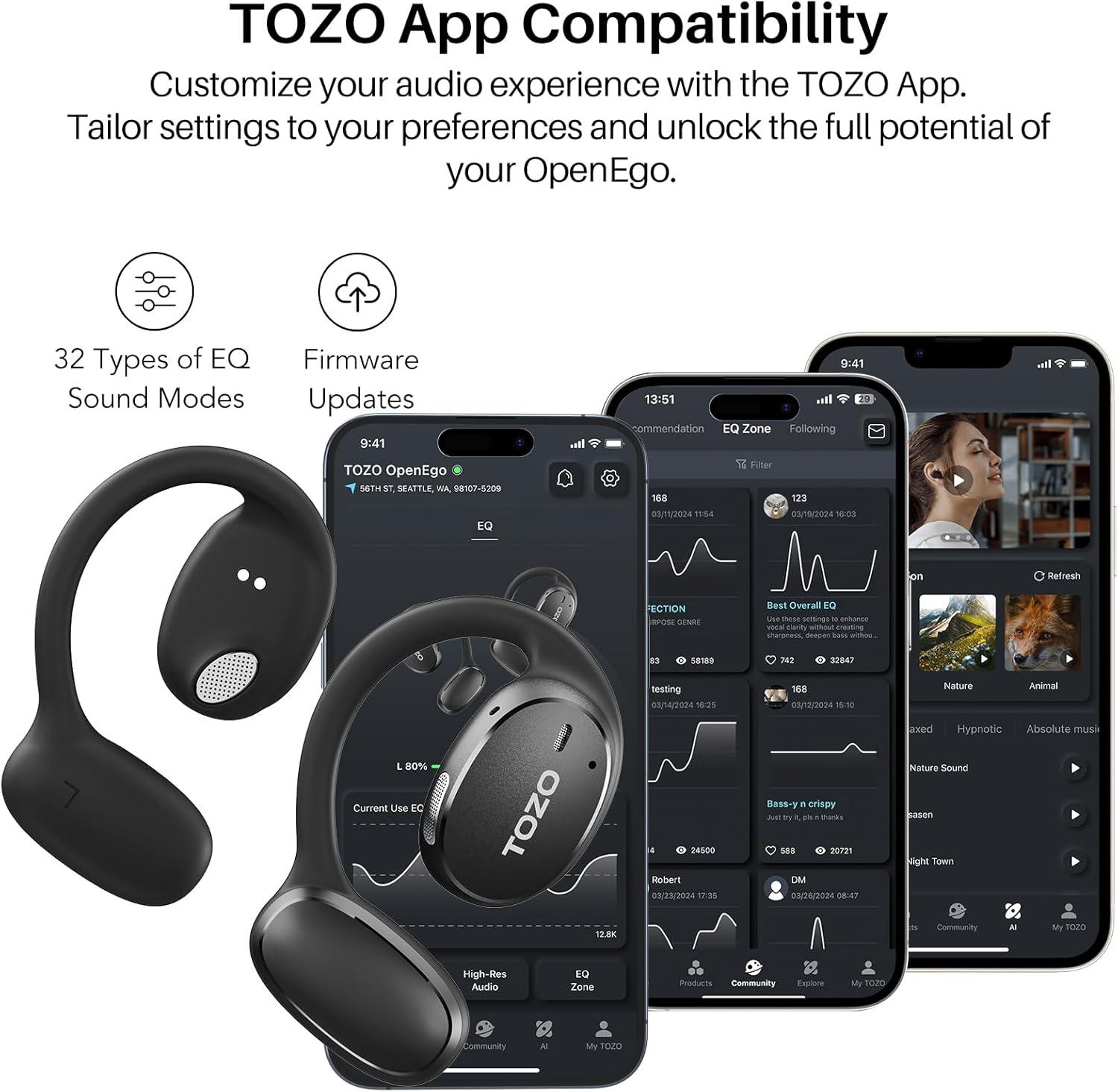 imageTOZO RealTime AI Translation Earbuds 80H Playtime Translator Ear Buds Digital Display AI Clear Calls Comfortable Wear Open Ear Earbuds AI Bluetooth Headphone for Travel Meeting Learning BlackBlack