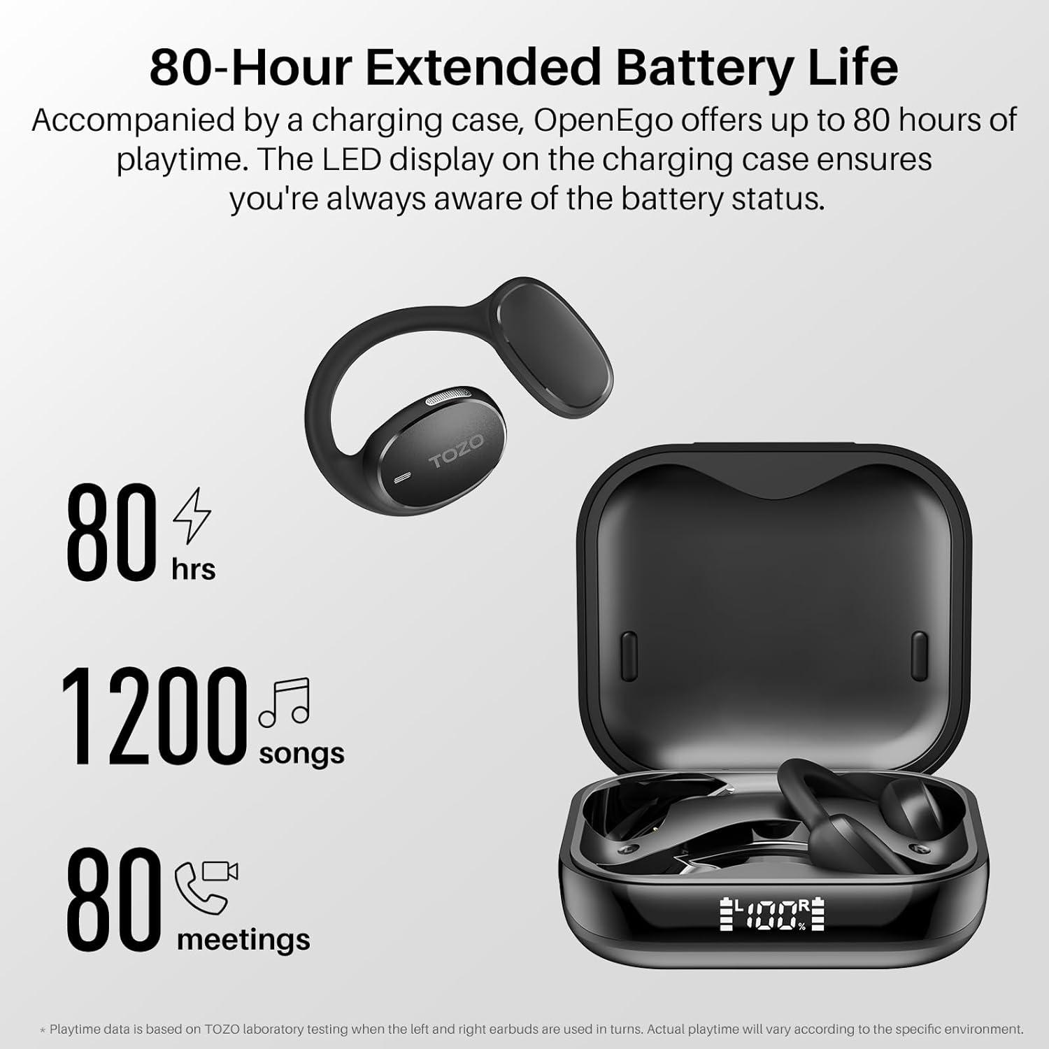 imageTOZO RealTime AI Translation Earbuds 80H Playtime Translator Ear Buds Digital Display AI Clear Calls Comfortable Wear Open Ear Earbuds AI Bluetooth Headphone for Travel Meeting Learning BlackBlack