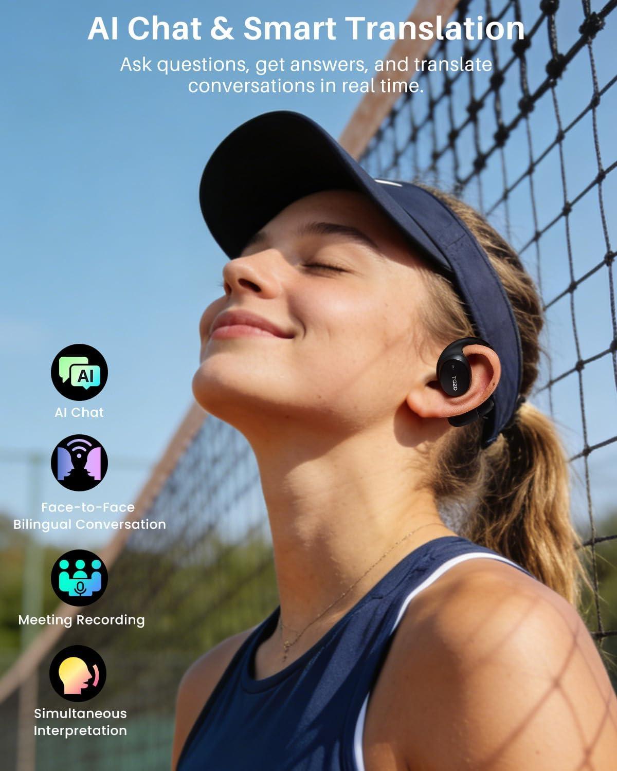 imageTOZO RealTime AI Translation Earbuds 80H Playtime Translator Ear Buds Digital Display AI Clear Calls Comfortable Wear Open Ear Earbuds AI Bluetooth Headphone for Travel Meeting Learning BlackBlack