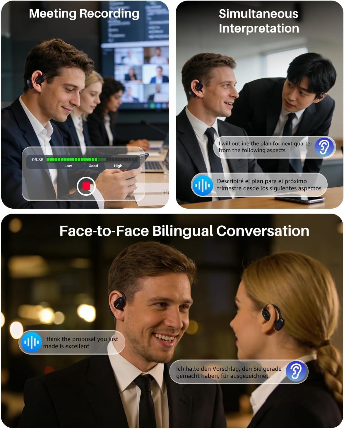 imageTOZO RealTime AI Translation Earbuds 80H Playtime Translator Ear Buds Digital Display AI Clear Calls Comfortable Wear Open Ear Earbuds AI Bluetooth Headphone for Travel Meeting Learning BlackBlack
