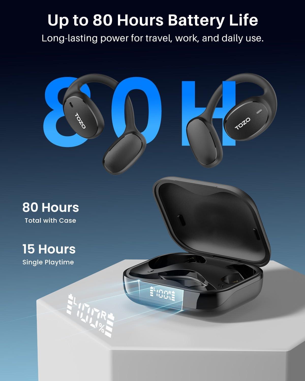 imageTOZO RealTime AI Translation Earbuds 80H Playtime Translator Ear Buds Digital Display AI Clear Calls Comfortable Wear Open Ear Earbuds AI Bluetooth Headphone for Travel Meeting Learning BlackBlack