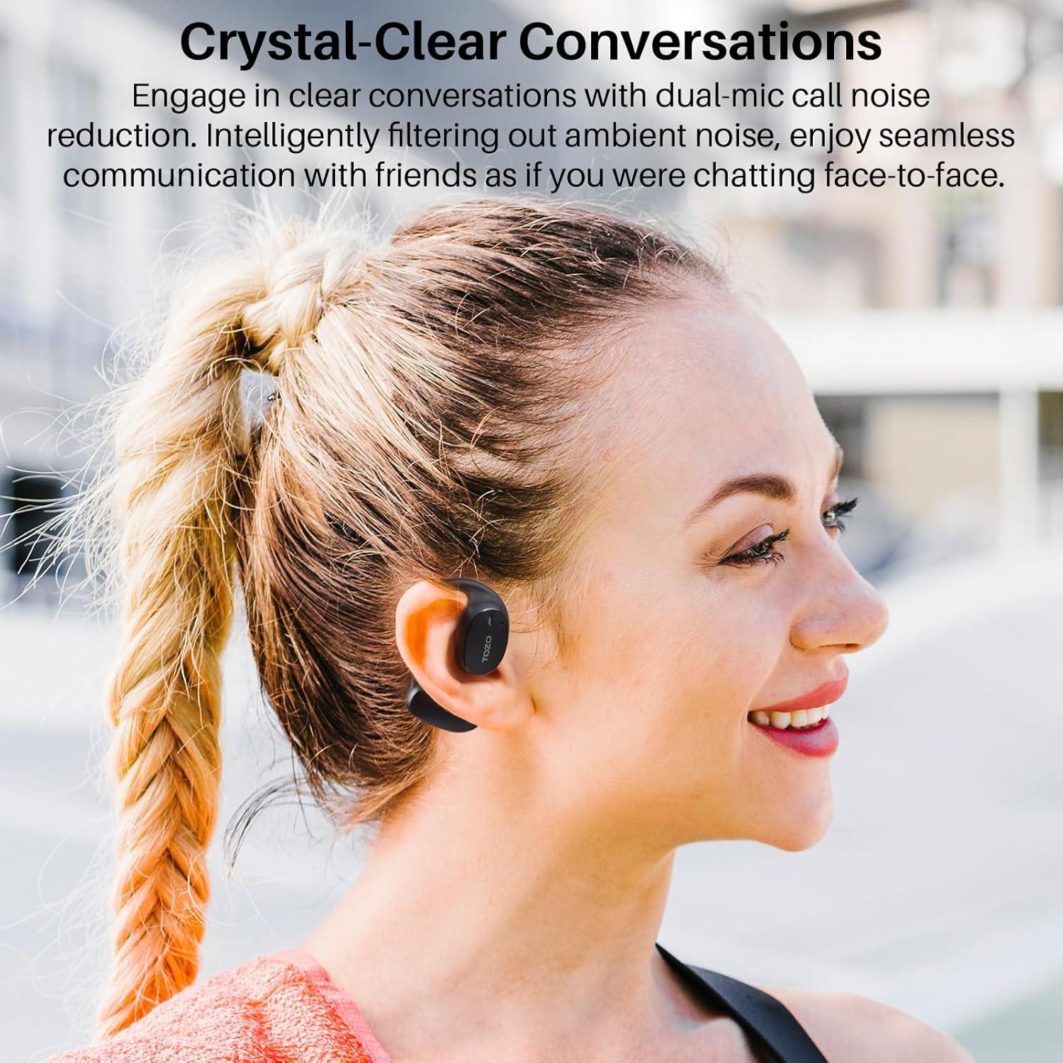 imageTOZO RealTime AI Translation Earbuds 80H Playtime Translator Ear Buds Digital Display AI Clear Calls Comfortable Wear Open Ear Earbuds AI Bluetooth Headphone for Travel Meeting Learning BlackBlack