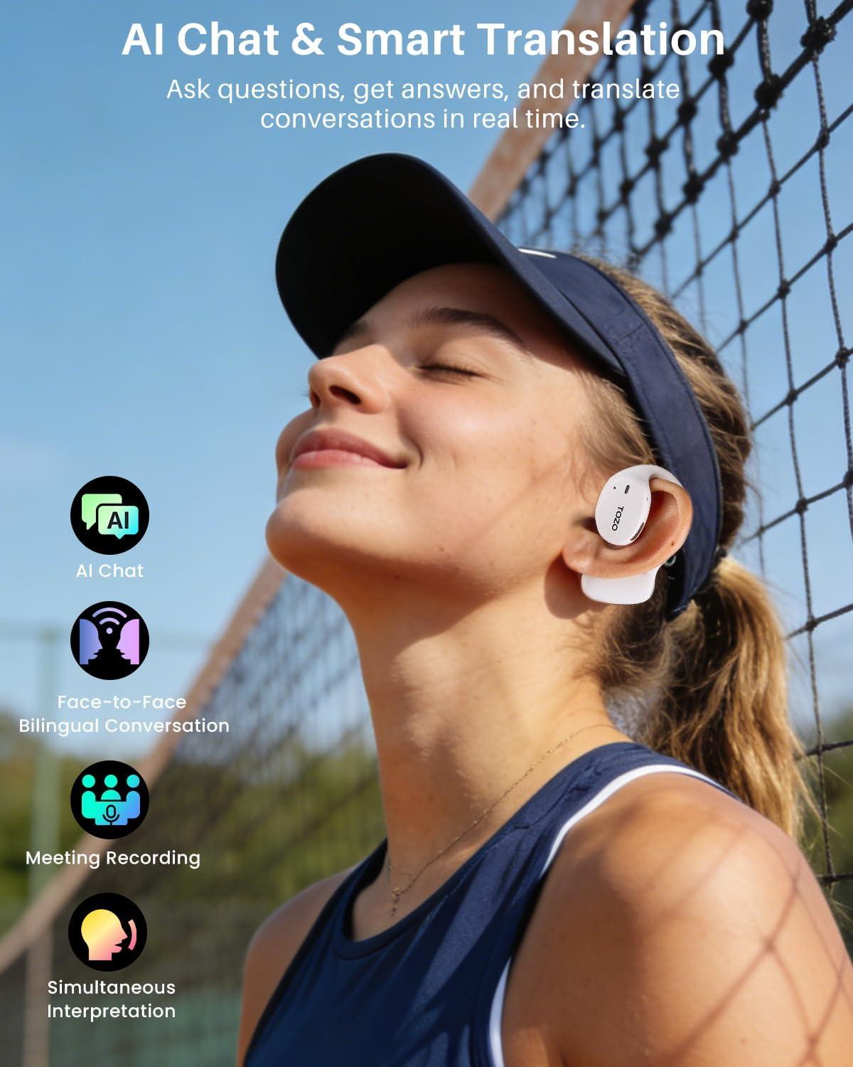 imageTOZO RealTime AI Translation Earbuds 80H Playtime Translator Ear Buds Digital Display AI Clear Calls Comfortable Wear Open Ear Earbuds AI Bluetooth Headphone for Travel Meeting Learning BlackWhite