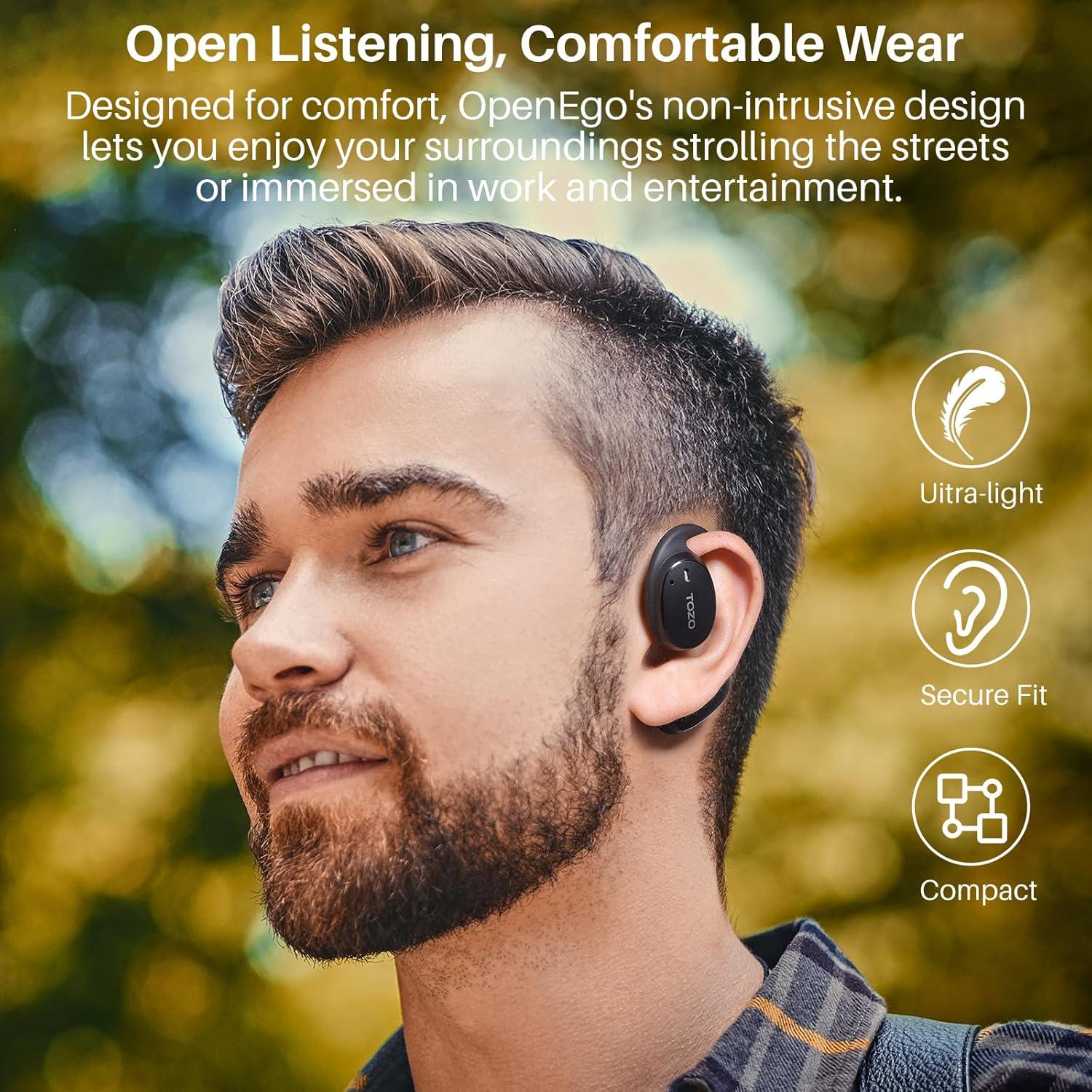 imageTOZO RealTime AI Translation Earbuds 80H Playtime Translator Ear Buds Digital Display AI Clear Calls Comfortable Wear Open Ear Earbuds AI Bluetooth Headphone for Travel Meeting Learning BlackBlack