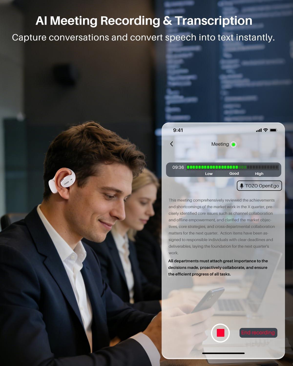 imageTOZO RealTime AI Translation Earbuds 80H Playtime Translator Ear Buds Digital Display AI Clear Calls Comfortable Wear Open Ear Earbuds AI Bluetooth Headphone for Travel Meeting Learning BlackWhite