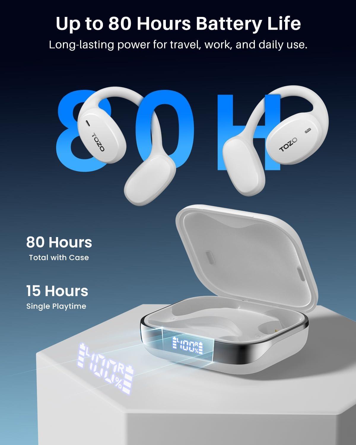 imageTOZO RealTime AI Translation Earbuds 80H Playtime Translator Ear Buds Digital Display AI Clear Calls Comfortable Wear Open Ear Earbuds AI Bluetooth Headphone for Travel Meeting Learning BlackWhite