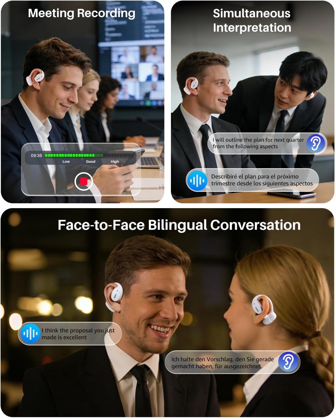 imageTOZO RealTime AI Translation Earbuds 80H Playtime Translator Ear Buds Digital Display AI Clear Calls Comfortable Wear Open Ear Earbuds AI Bluetooth Headphone for Travel Meeting Learning BlackWhite