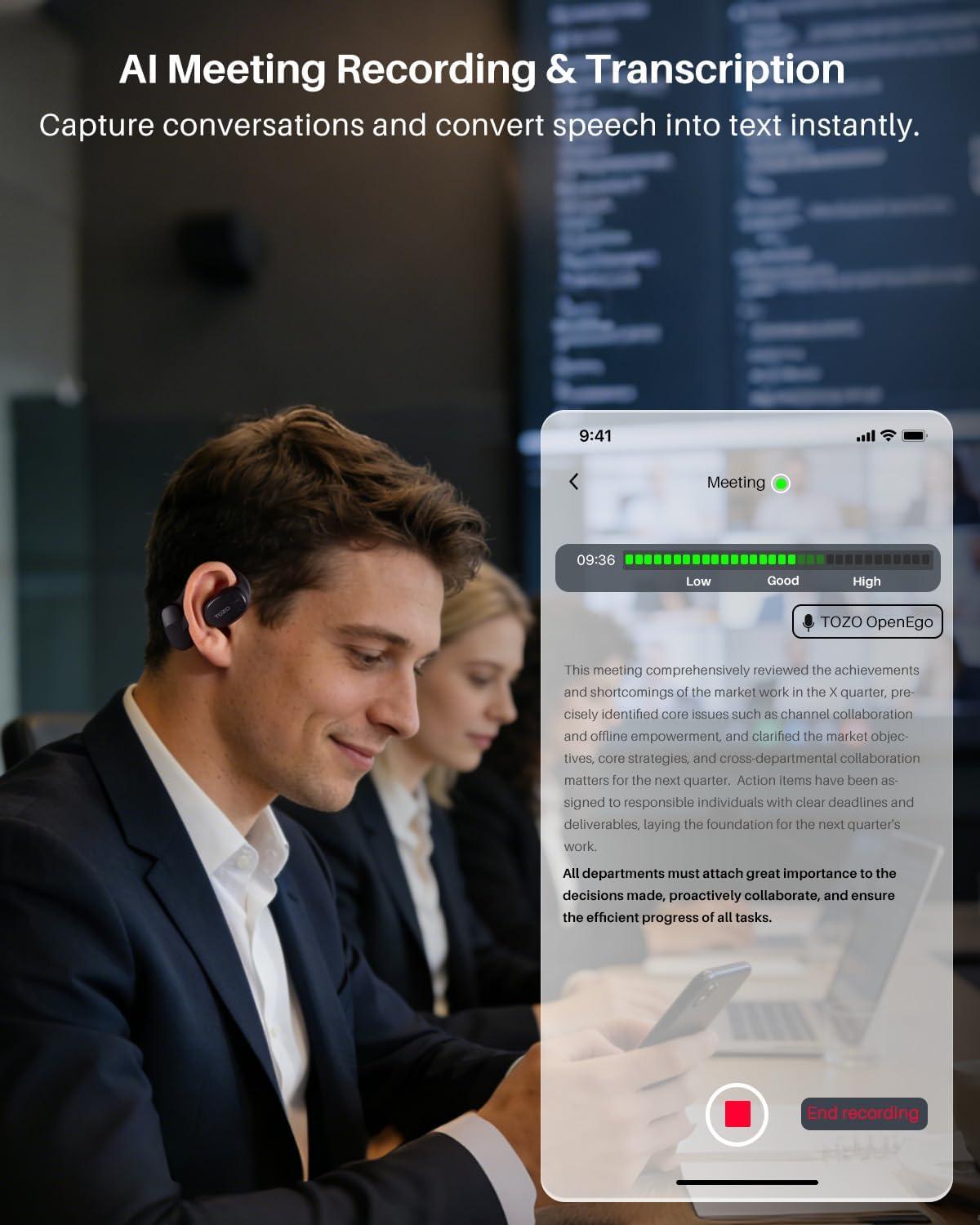 imageTOZO RealTime AI Translation Earbuds 80H Playtime Translator Ear Buds Digital Display AI Clear Calls Comfortable Wear Open Ear Earbuds AI Bluetooth Headphone for Travel Meeting Learning BlackBlack