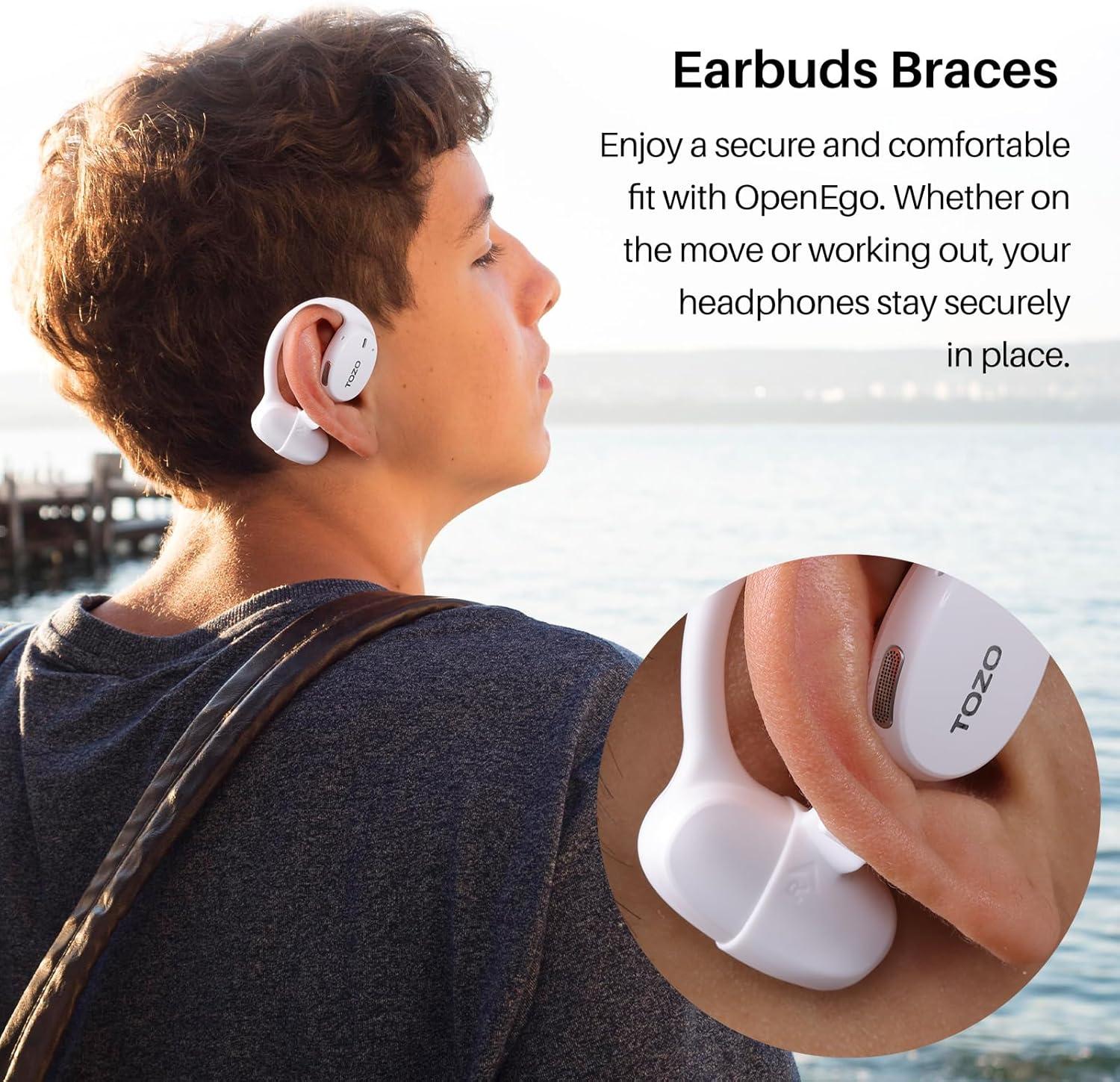imageTOZO RealTime AI Translation Earbuds 80H Playtime Translator Ear Buds Digital Display AI Clear Calls Comfortable Wear Open Ear Earbuds AI Bluetooth Headphone for Travel Meeting Learning BlackSnow White