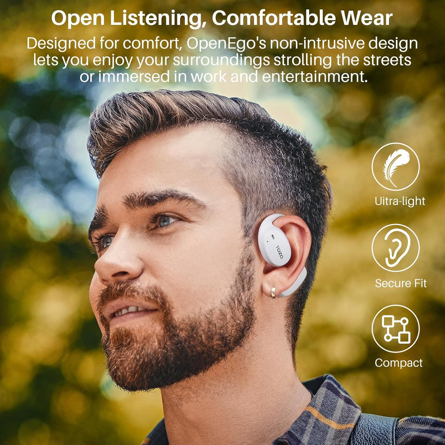imageTOZO RealTime AI Translation Earbuds 80H Playtime Translator Ear Buds Digital Display AI Clear Calls Comfortable Wear Open Ear Earbuds AI Bluetooth Headphone for Travel Meeting Learning BlackSnow White