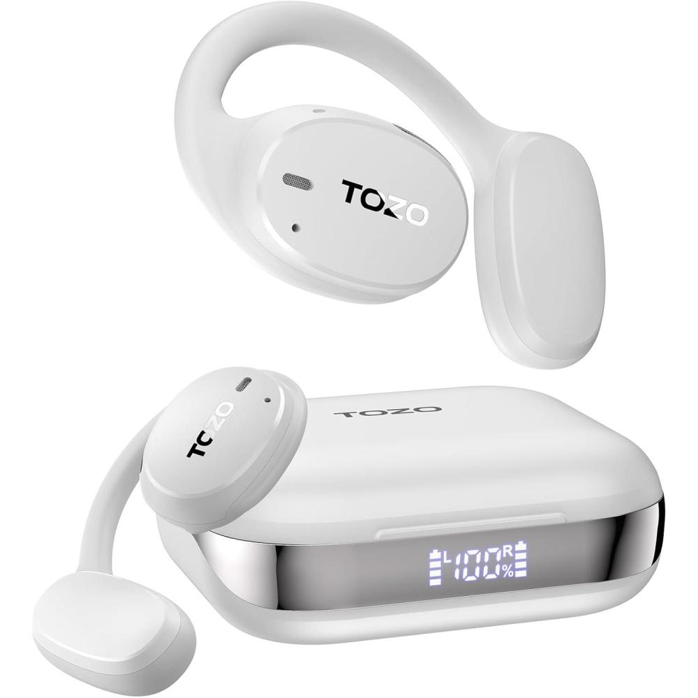 imageTOZO RealTime AI Translation Earbuds 80H Playtime Translator Ear Buds Digital Display AI Clear Calls Comfortable Wear Open Ear Earbuds AI Bluetooth Headphone for Travel Meeting Learning BlackWhite