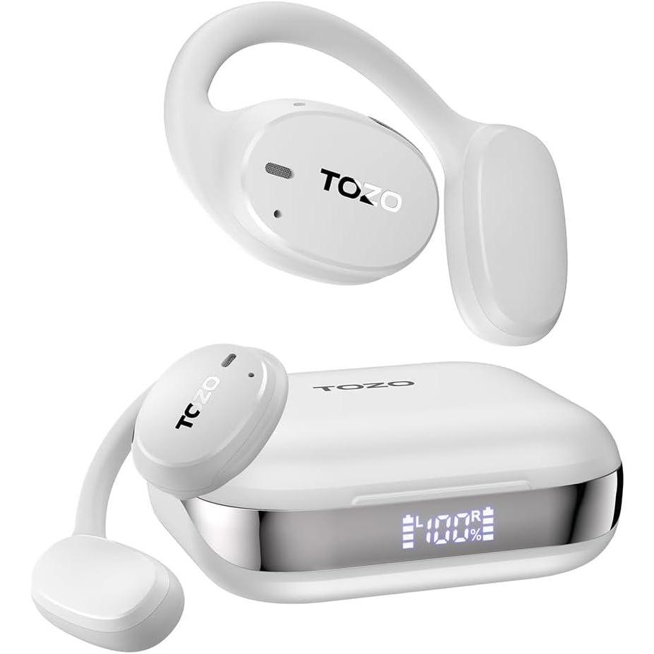 imageTOZO RealTime AI Translation Earbuds 80H Playtime Translator Ear Buds Digital Display AI Clear Calls Comfortable Wear Open Ear Earbuds AI Bluetooth Headphone for Travel Meeting Learning BlackSnow White