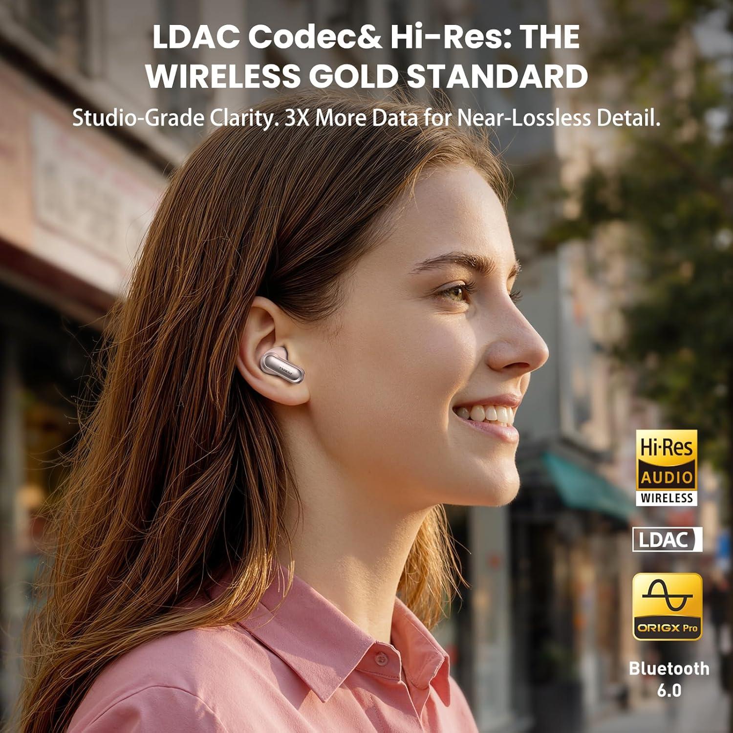 imageTOZO NC20 Active Noise Cancelling Wireless Earbuds LDAC HiRes Sound Bluetooth Headphones 6 Mics AI Call Ear Buds 80H Playtime Dual Pairing 32 EQ via App IPX8 Waterproof Wireless Charging CaseTitanium Rose Gold