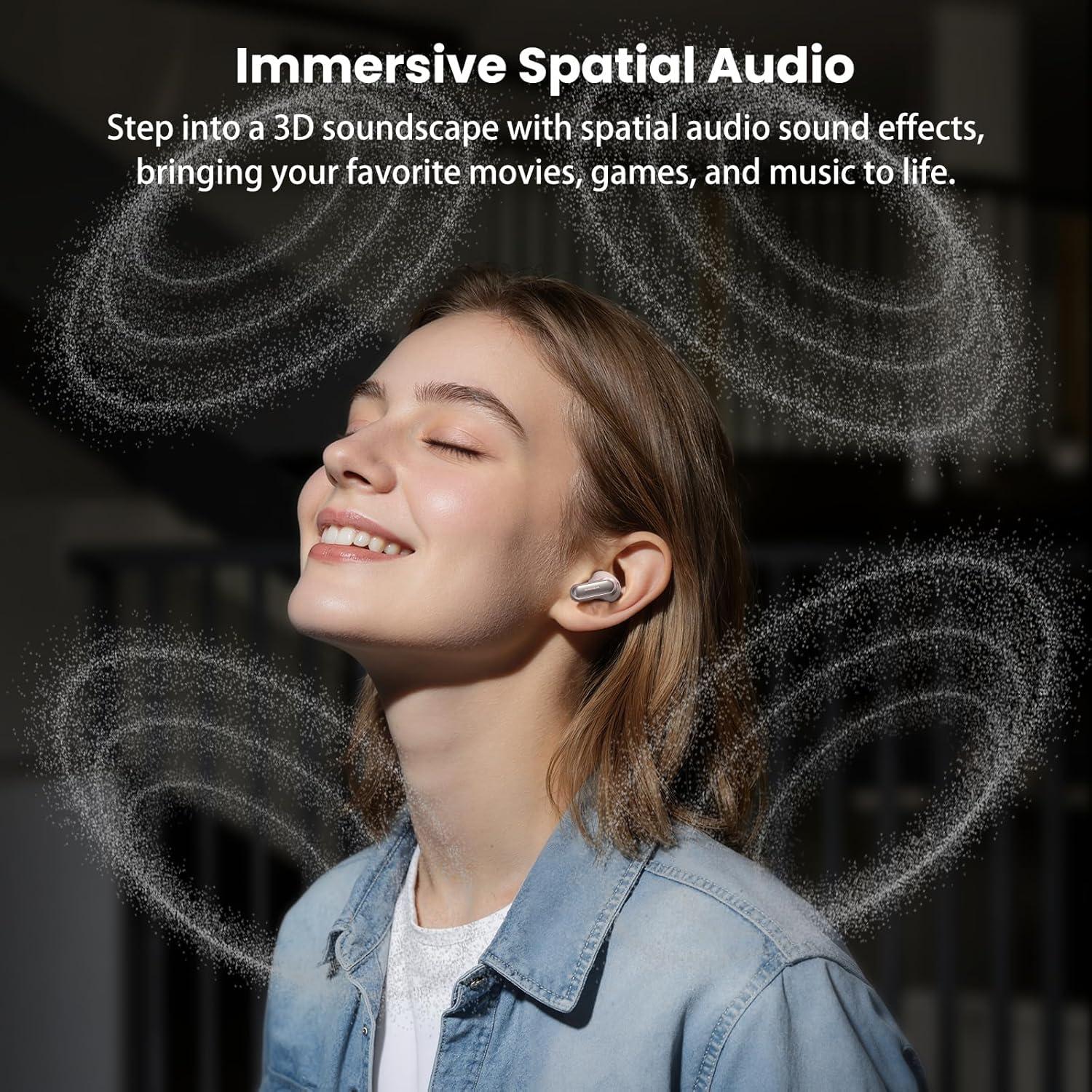 imageTOZO NC20 Active Noise Cancelling Wireless Earbuds LDAC HiRes Sound Bluetooth Headphones 6 Mics AI Call Ear Buds 80H Playtime Dual Pairing 32 EQ via App IPX8 Waterproof Wireless Charging CaseTitanium Rose Gold