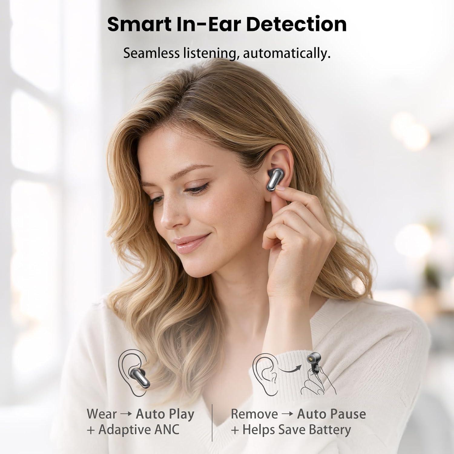 imageTOZO NC20 Active Noise Cancelling Wireless Earbuds LDAC HiRes Sound Bluetooth Headphones 6 Mics AI Call Ear Buds 80H Playtime Dual Pairing 32 EQ via App IPX8 Waterproof Wireless Charging CaseTitanium Black