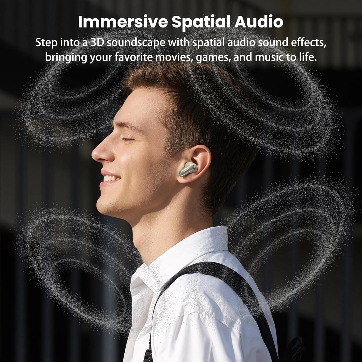 imageTOZO NC20 Active Noise Cancelling Wireless Earbuds LDAC HiRes Sound Bluetooth Headphones 6 Mics AI Call Ear Buds 80H Playtime Dual Pairing 32 EQ via App IPX8 Waterproof Wireless Charging CaseTitanium Champagne