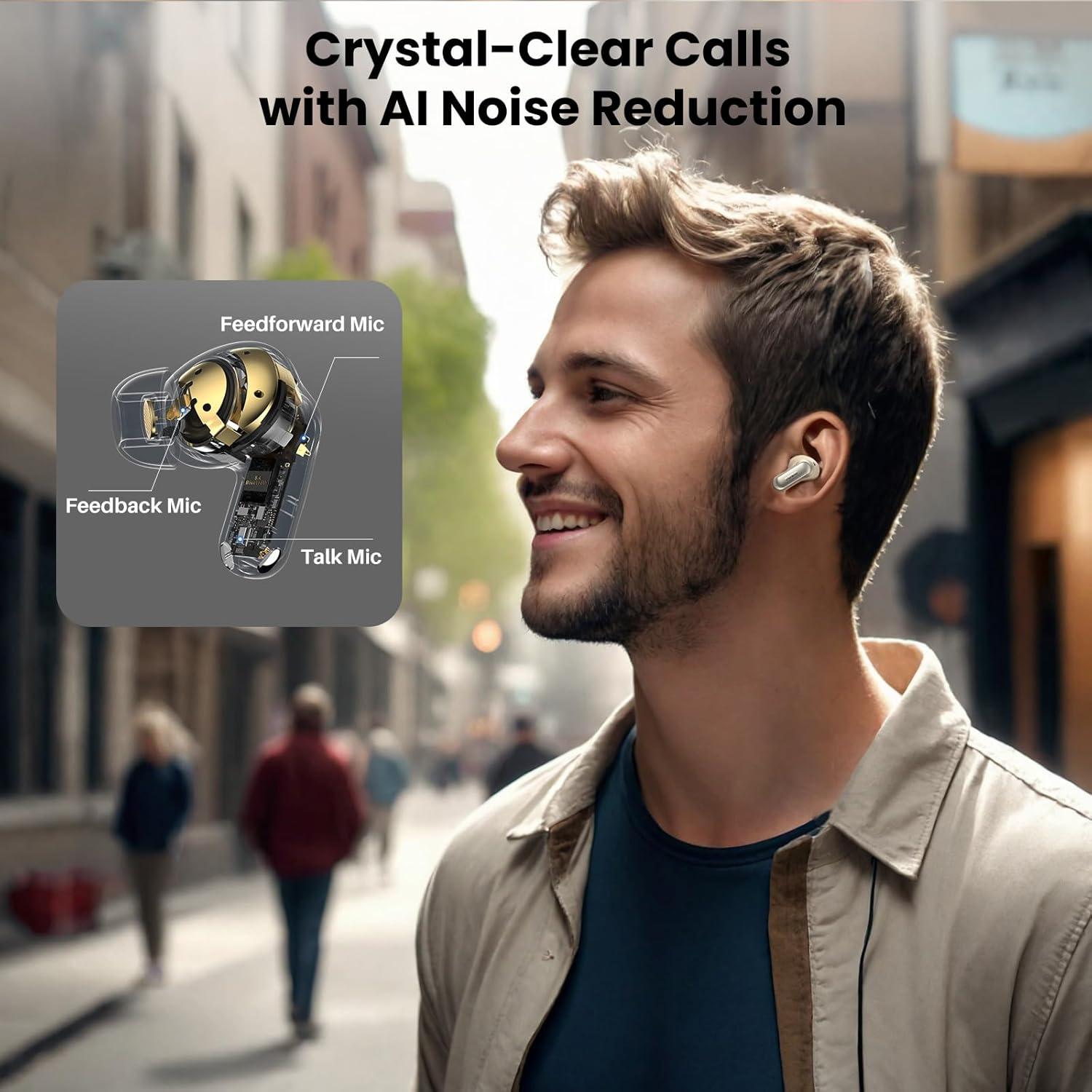 imageTOZO NC20 Active Noise Cancelling Wireless Earbuds LDAC HiRes Sound Bluetooth Headphones 6 Mics AI Call Ear Buds 80H Playtime Dual Pairing 32 EQ via App IPX8 Waterproof Wireless Charging CaseTitanium Champagne