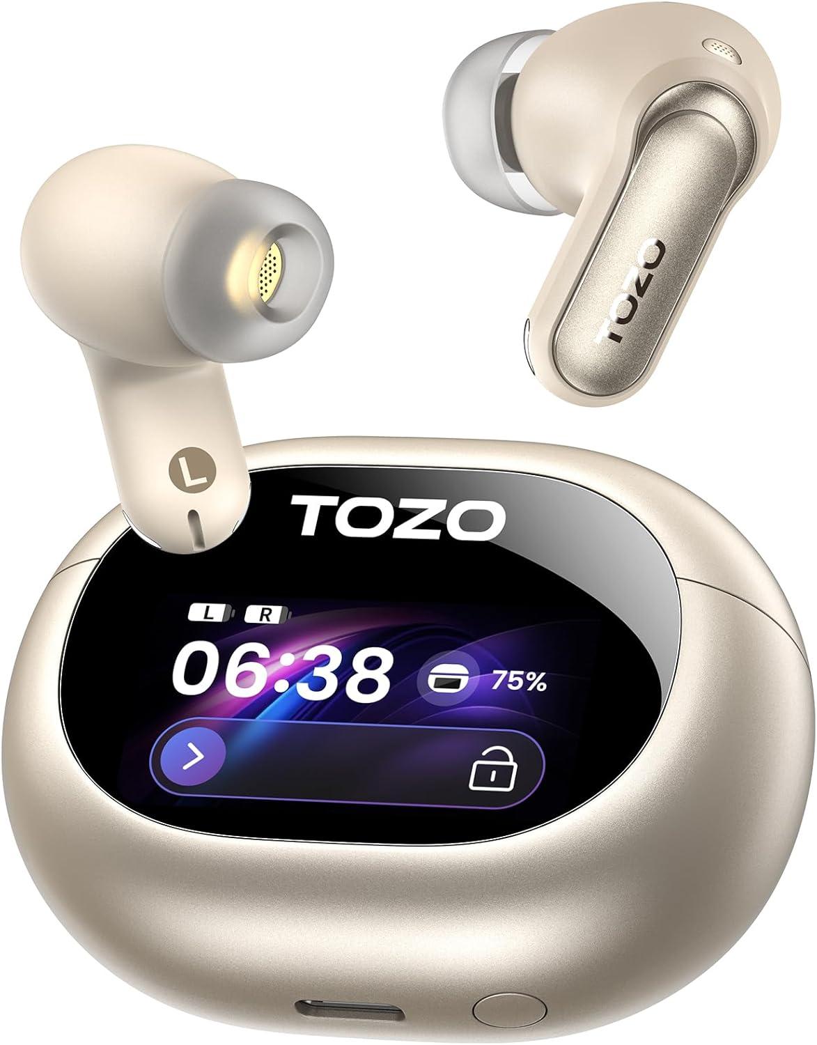 imageTOZO NC20 Active Noise Cancelling Wireless Earbuds LDAC HiRes Sound Bluetooth Headphones 6 Mics AI Call Ear Buds 80H Playtime Dual Pairing 32 EQ via App IPX8 Waterproof Wireless Charging CaseTitanium Champagne