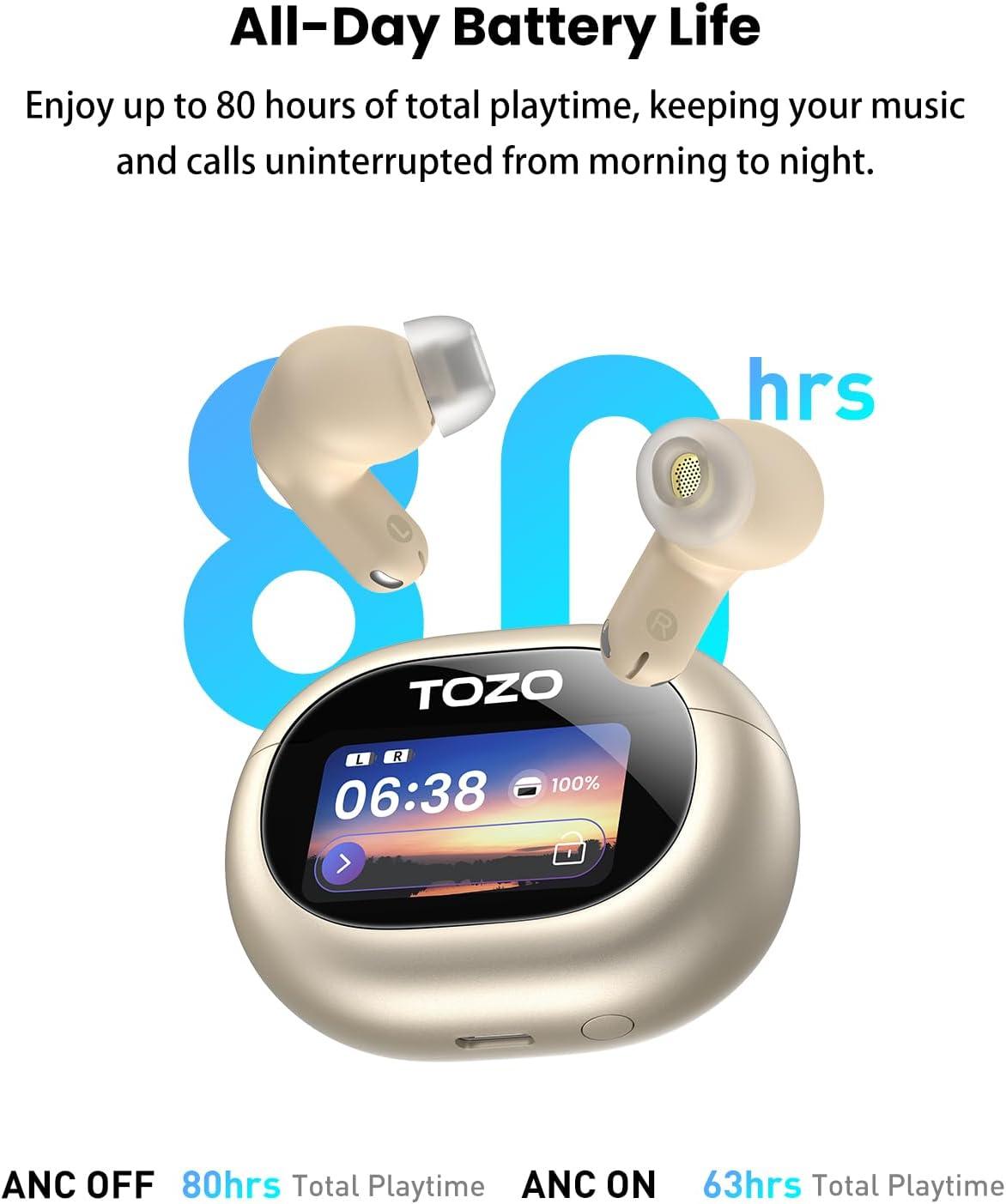 imageTOZO NC20 Active Noise Cancelling Wireless Earbuds LDAC HiRes Sound Bluetooth Headphones 6 Mics AI Call Ear Buds 80H Playtime Dual Pairing 32 EQ via App IPX8 Waterproof Wireless Charging CaseTitanium Champagne