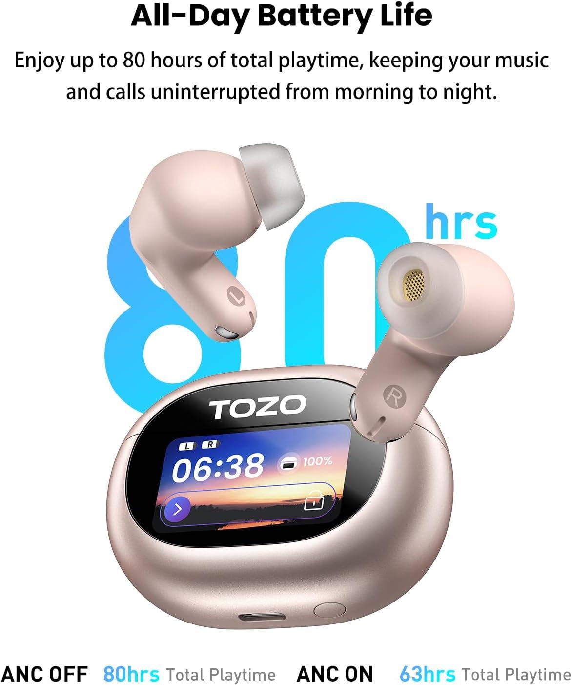 imageTOZO NC20 Active Noise Cancelling Wireless Earbuds LDAC HiRes Sound Bluetooth Headphones 6 Mics AI Call Ear Buds 80H Playtime Dual Pairing 32 EQ via App IPX8 Waterproof Wireless Charging CaseTitanium Rose Gold