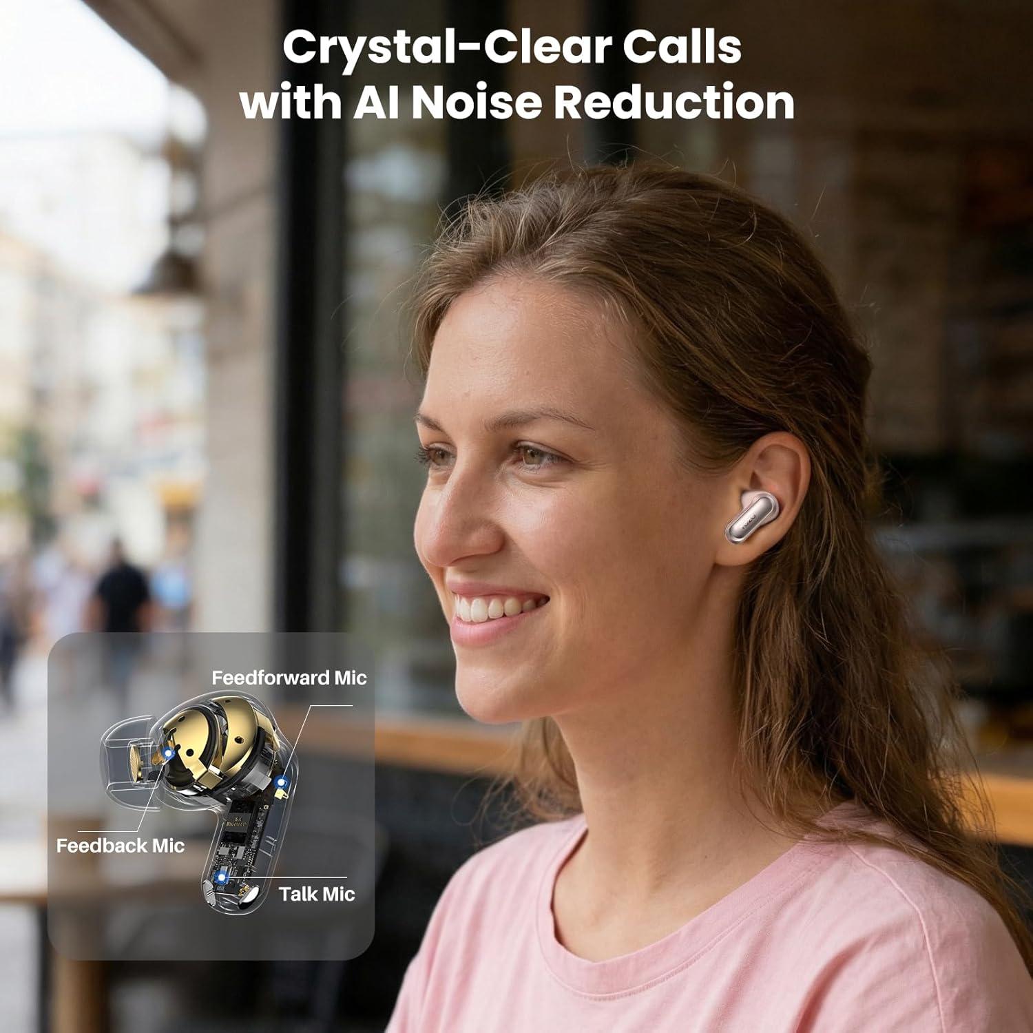 imageTOZO NC20 Active Noise Cancelling Wireless Earbuds LDAC HiRes Sound Bluetooth Headphones 6 Mics AI Call Ear Buds 80H Playtime Dual Pairing 32 EQ via App IPX8 Waterproof Wireless Charging CaseTitanium Rose Gold