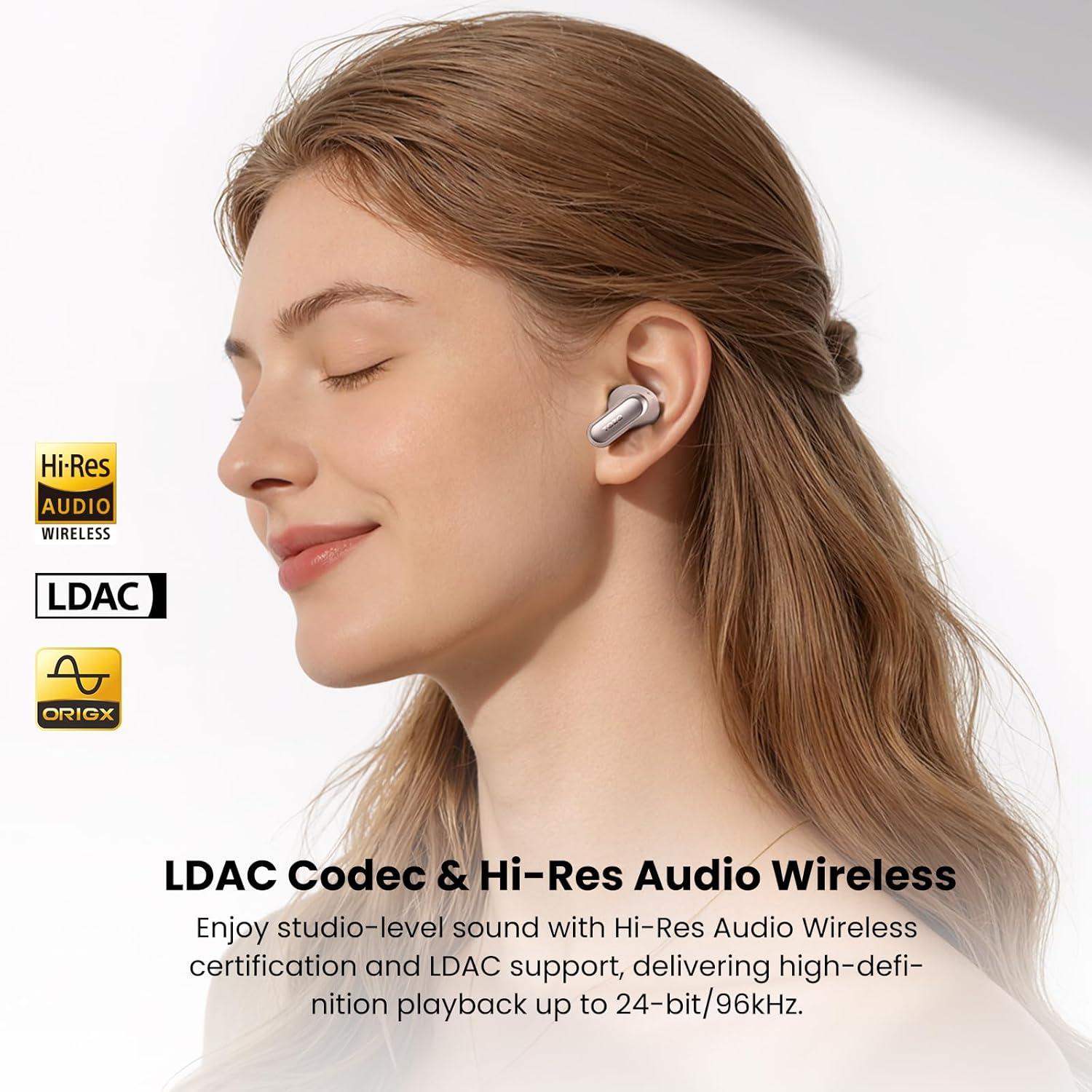 imageTOZO NC20 Active Noise Cancelling Wireless Earbuds LDAC HiRes Sound Bluetooth Headphones 6 Mics AI Call Ear Buds 80H Playtime Dual Pairing 32 EQ via App IPX8 Waterproof Wireless Charging CaseTitanium Rose Gold