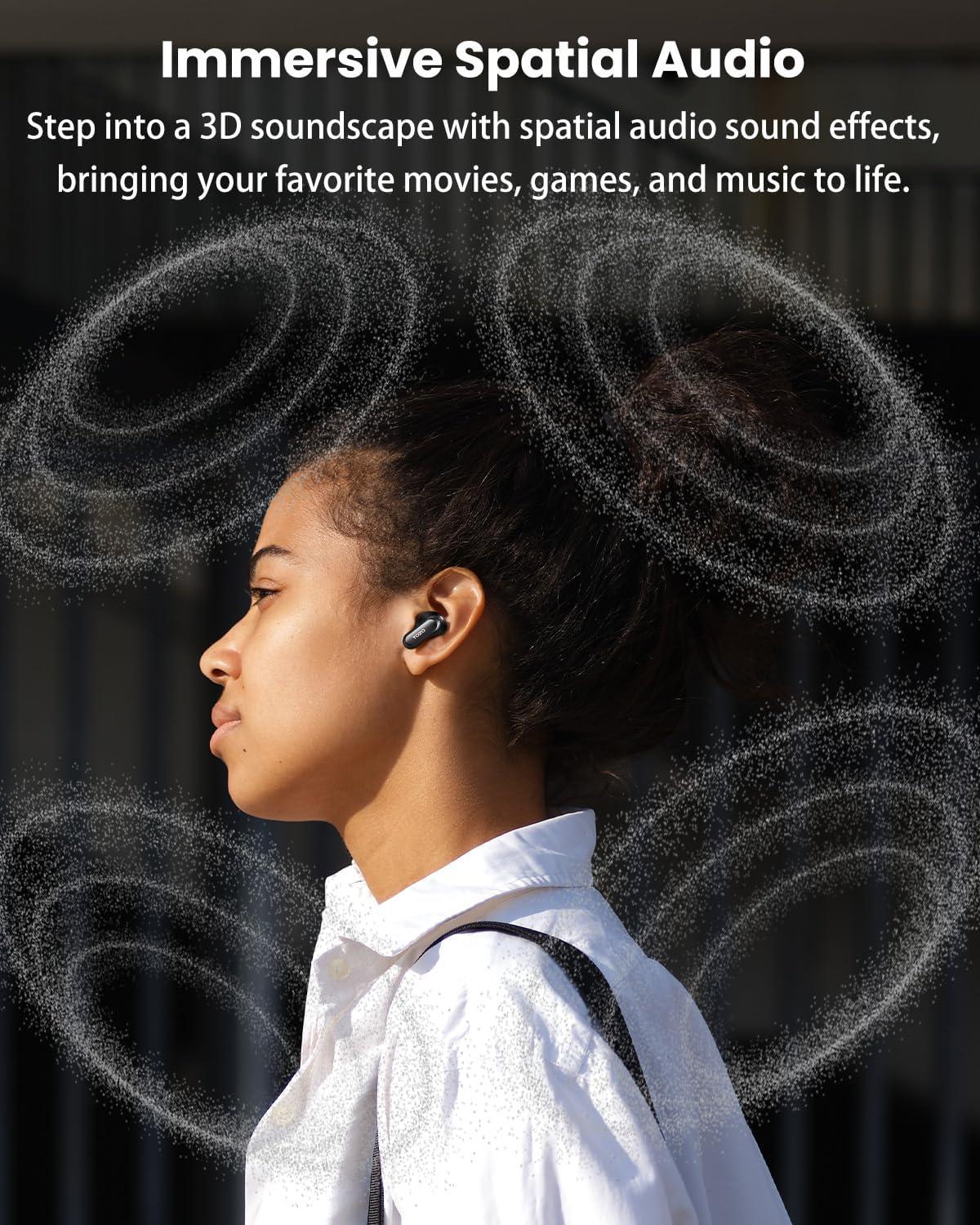 imageTOZO NC20 Active Noise Cancelling Wireless Earbuds LDAC HiRes Sound Bluetooth Headphones 6 Mics AI Call Ear Buds 80H Playtime Dual Pairing 32 EQ via App IPX8 Waterproof Wireless Charging CaseTitanium Black