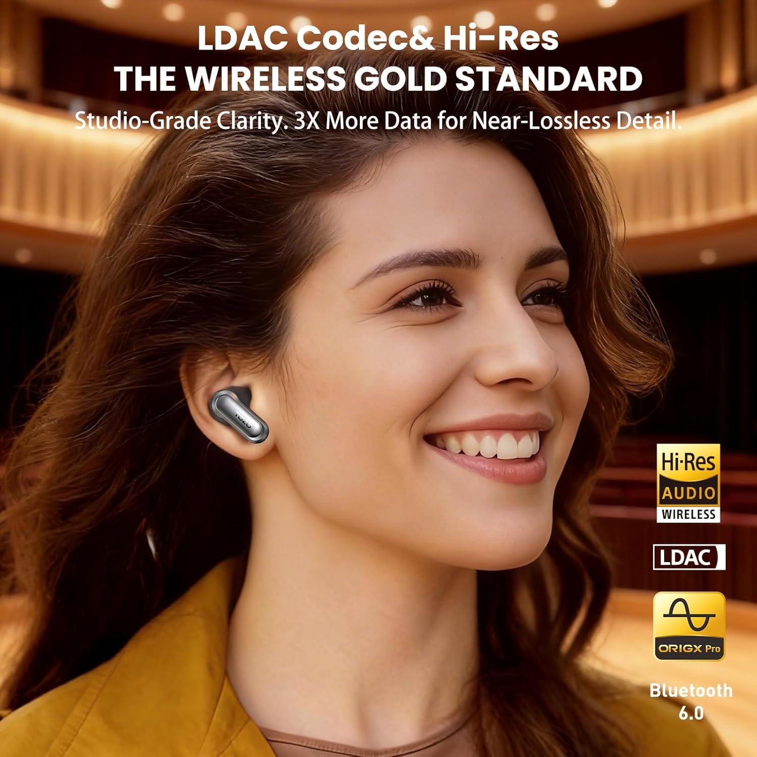 imageTOZO NC20 Active Noise Cancelling Wireless Earbuds LDAC HiRes Sound Bluetooth Headphones 6 Mics AI Call Ear Buds 80H Playtime Dual Pairing 32 EQ via App IPX8 Waterproof Wireless Charging CaseTitanium Gray