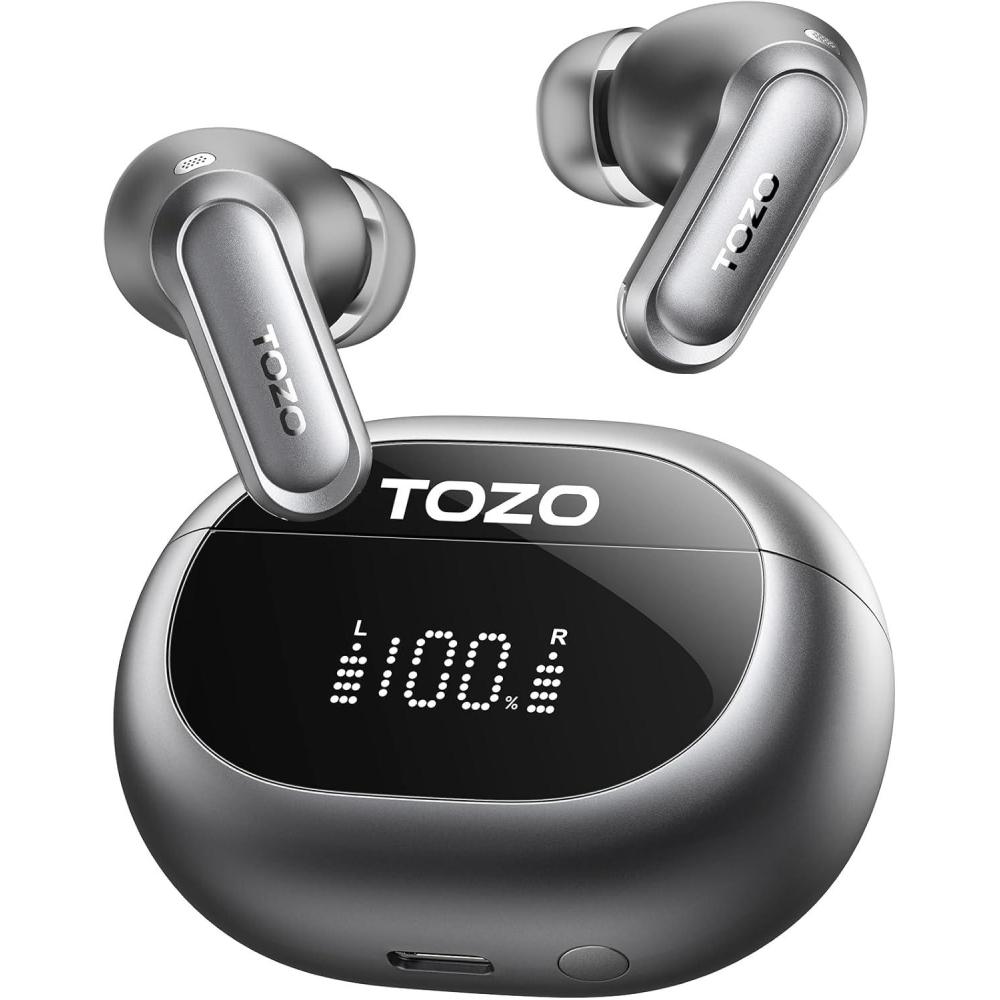 imageTOZO NC20 Active Noise Cancelling Wireless Earbuds LDAC HiRes Sound Bluetooth Headphones 6 Mics AI Call Ear Buds 80H Playtime Dual Pairing 32 EQ via App IPX8 Waterproof Wireless Charging CaseTitanium Gray