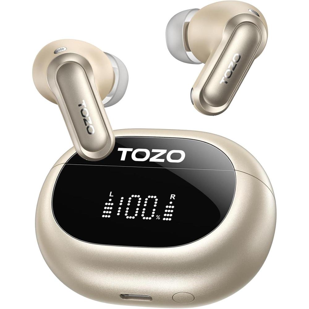 imageTOZO NC20 Active Noise Cancelling Wireless Earbuds LDAC HiRes Sound Bluetooth Headphones 6 Mics AI Call Ear Buds 80H Playtime Dual Pairing 32 EQ via App IPX8 Waterproof Wireless Charging CaseTitanium Champagne