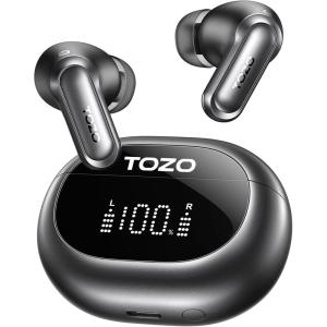 TOZO NC20 Active Noise Cancelling Wireless Earbuds, LDAC Hi-Res Sound Bluetooth Headphones, 6 Mics AI Call Ear Buds 80H Playtime, Dual Pairing, 32 EQ via App, IPX8 Waterproof, Wireless Charging Case(Titanium Black)