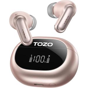 TOZO NC20 Active Noise Cancelling Wireless Earbuds, LDAC Hi-Res Sound Bluetooth Headphones, 6 Mics AI Call Ear Buds 80H Playtime, Dual Pairing, 32 EQ via App, IPX8 Waterproof, Wireless Charging Case(Titanium Rose Gold)