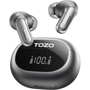 TOZO NC20 Active Noise Cancelling Wireless Earbuds, LDAC Hi-Res Sound Bluetooth Headphones, 6 Mics AI Call Ear Buds 80H Playtime, Dual Pairing, 32 EQ via App, IPX8 Waterproof, Wireless Charging Case(Titanium Gray)