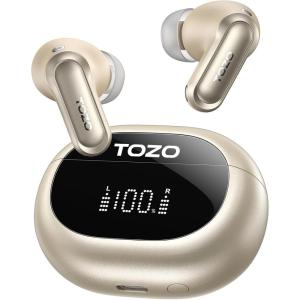 TOZO NC20 Active Noise Cancelling Wireless Earbuds, LDAC Hi-Res Sound Bluetooth Headphones, 6 Mics AI Call Ear Buds 80H Playtime, Dual Pairing, 32 EQ via App, IPX8 Waterproof, Wireless Charging Case(Titanium Champagne)