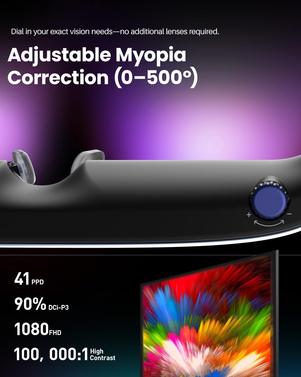 imageTOZO VIZO V1 AR Glasses with UltraBright Display Builtin Stereo Speakers Adjustable Myopia Correction 0500 118 Virtual Mega Screen 2D3D Mode Switching Compatible for iPhoneMacPCGray