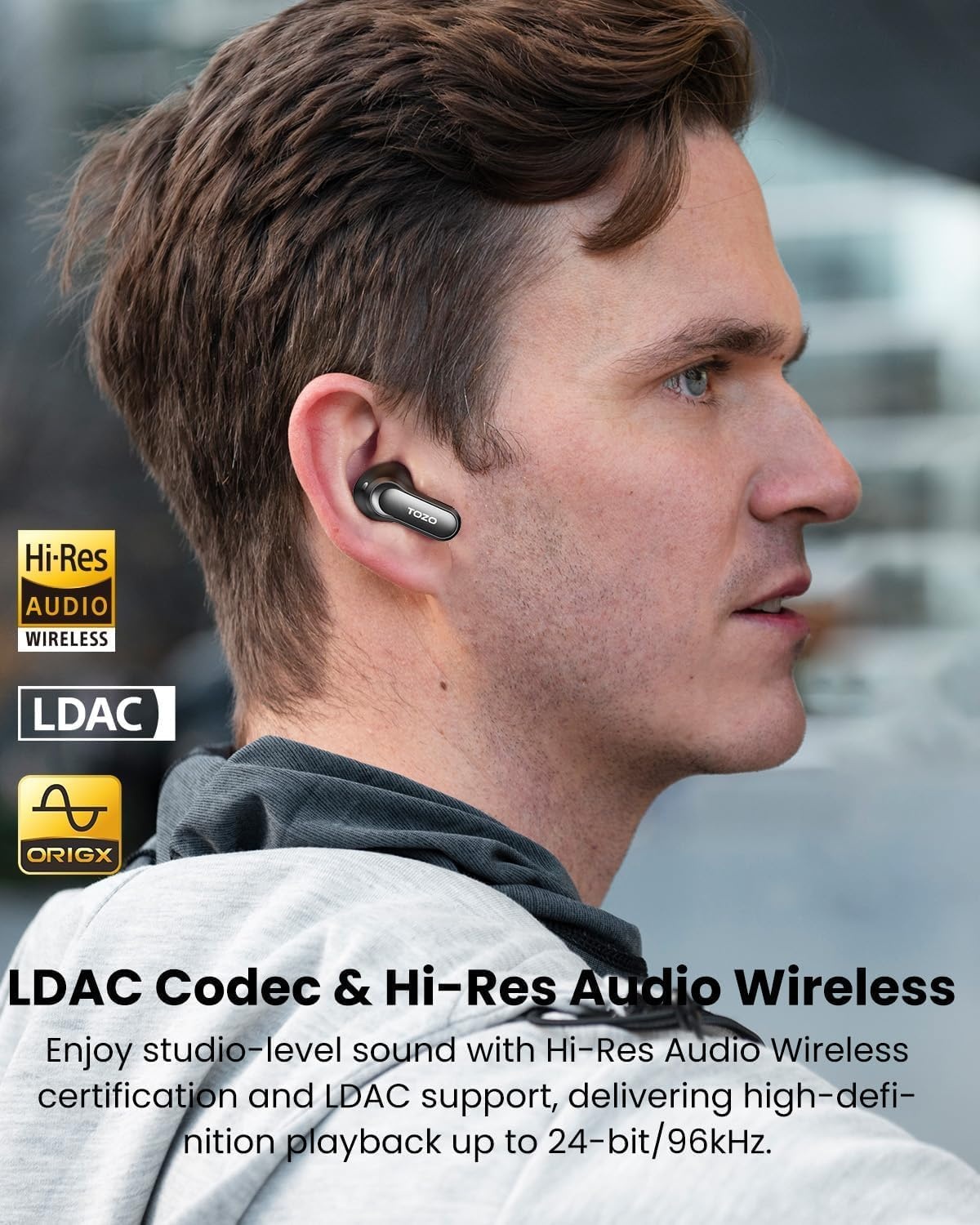 image:imageTOZO NC20 Pro Active Noise Cancelling Wireless Earbuds with Smart Touch Screen LDAC HiRes Audio Stereo Bass 6 Mics AI Call Ear Buds 80H Playtime IPX8 Waterproof 32 EQ via App Wireless ChargingInk Black