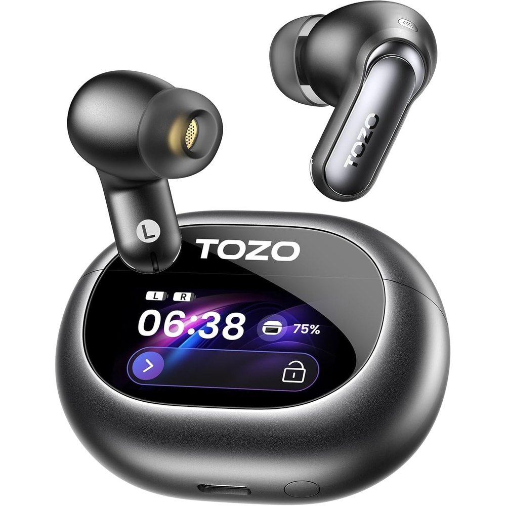 image:imageTOZO NC20 Pro Active Noise Cancelling Wireless Earbuds with Smart Touch Screen LDAC HiRes Audio Stereo Bass 6 Mics AI Call Ear Buds 80H Playtime IPX8 Waterproof 32 EQ via App Wireless ChargingInk Black