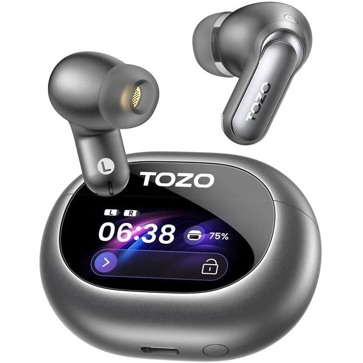 image:imageTOZO NC20 Pro Active Noise Cancelling Wireless Earbuds with Smart Touch Screen LDAC HiRes Audio Stereo Bass 6 Mics AI Call Ear Buds 80H Playtime IPX8 Waterproof 32 EQ via App Wireless ChargingTitanium Gray