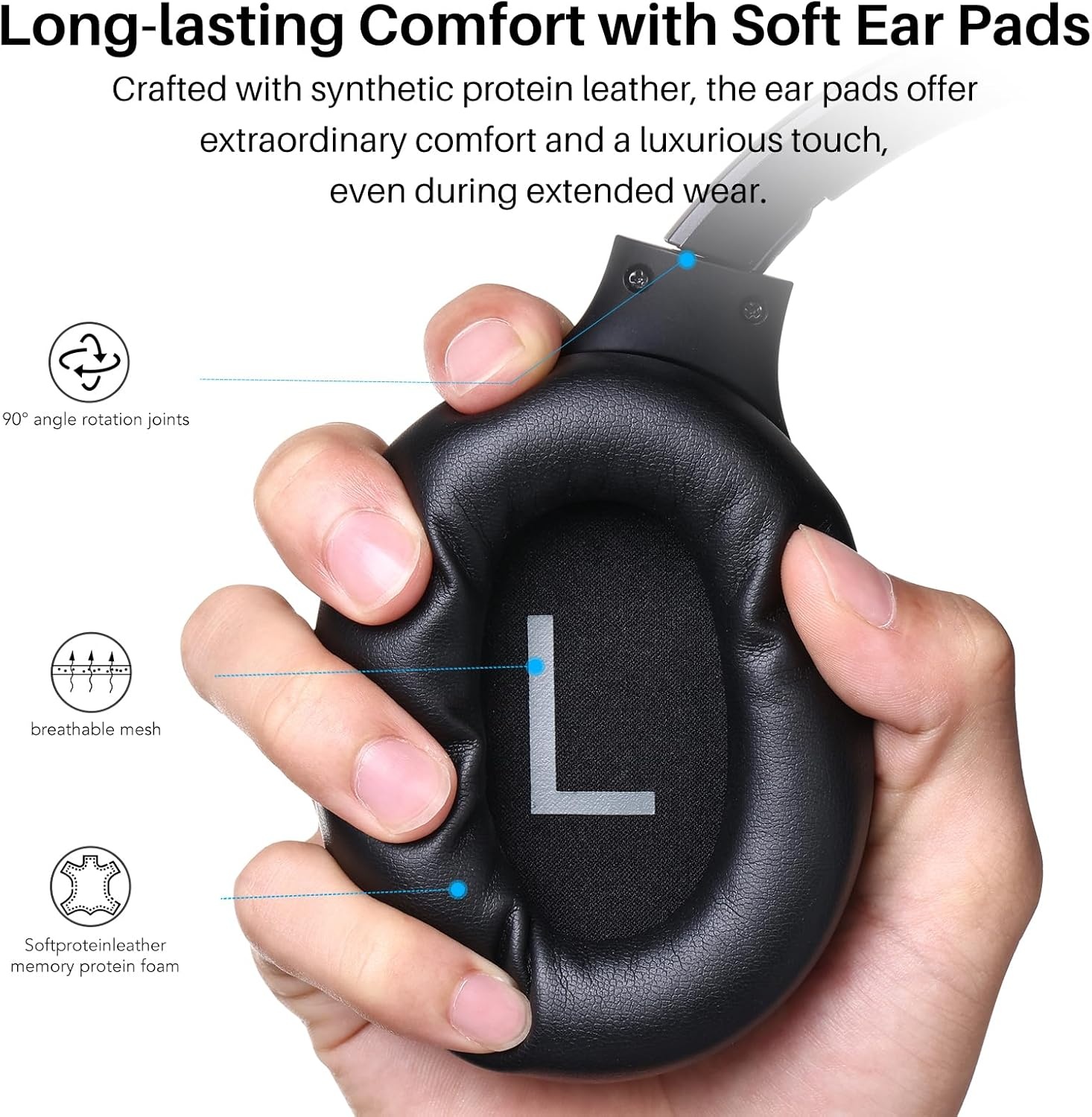 image:imageTOZO Hybrid Active Noise Cancelling Headphones Wireless Over Ear Bluetooth Headset 60H Playtime HiRes Audio Custom EQ via App Deep Bass Comfort Fit Ear Cups for Home Office Travel BlueBlack