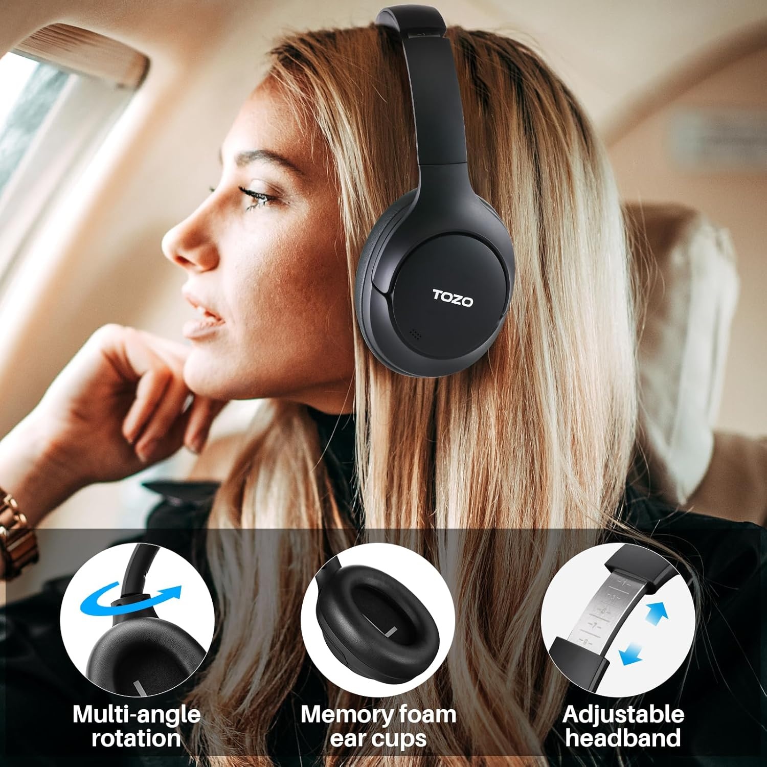 image:imageTOZO Hybrid Active Noise Cancelling Headphones Wireless Over Ear Bluetooth Headset 60H Playtime HiRes Audio Custom EQ via App Deep Bass Comfort Fit Ear Cups for Home Office Travel BlueBlack