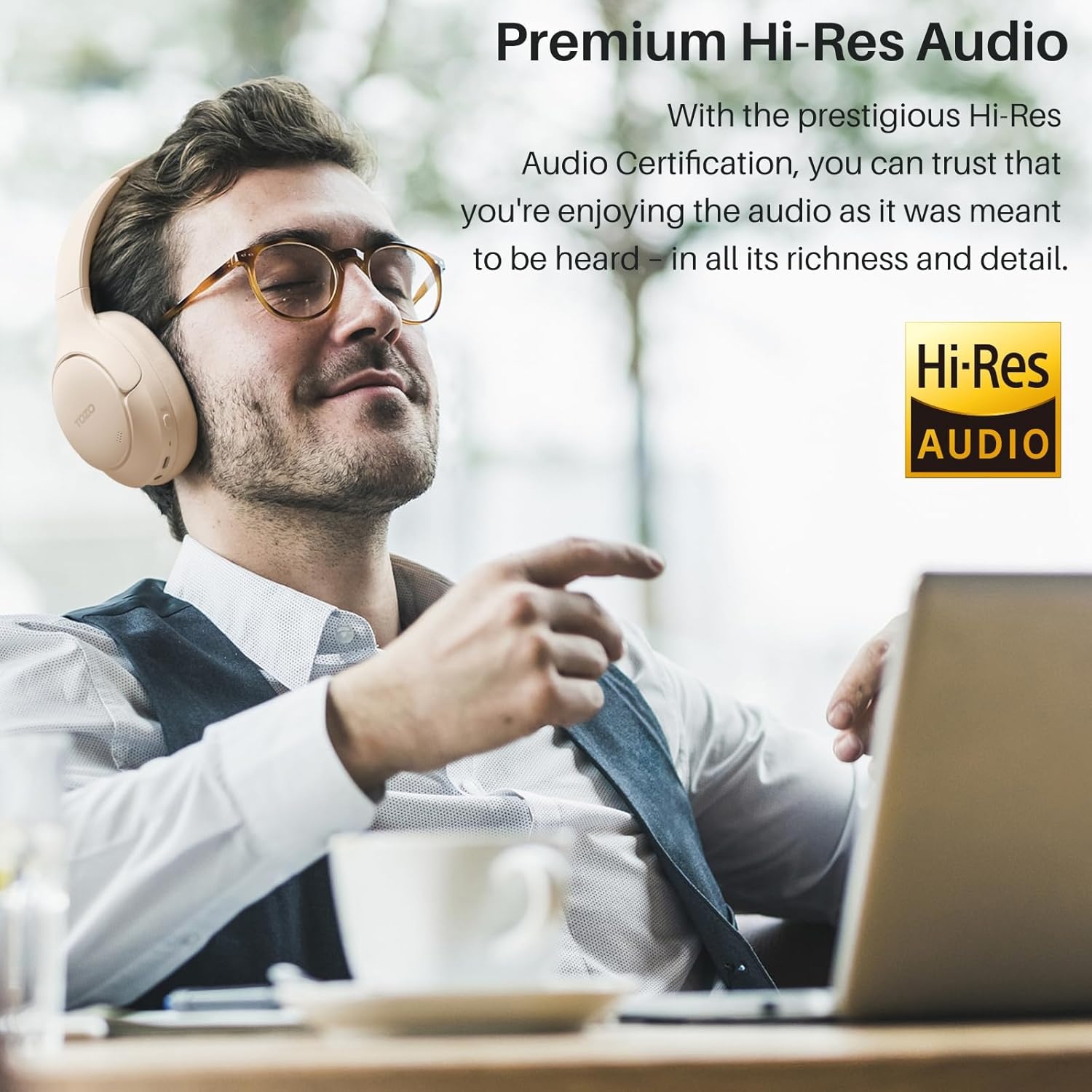 image:imageTOZO Hybrid Active Noise Cancelling Headphones Wireless Over Ear Bluetooth Headset 60H Playtime HiRes Audio Custom EQ via App Deep Bass Comfort Fit Ear Cups for Home Office Travel BlueKhaki