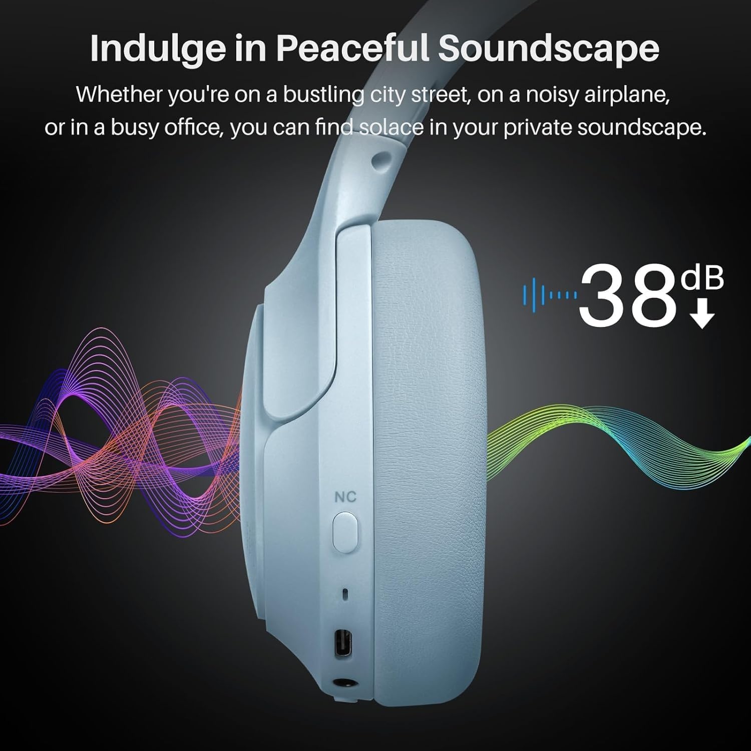 image:imageTOZO Hybrid Active Noise Cancelling Headphones Wireless Over Ear Bluetooth Headset 60H Playtime HiRes Audio Custom EQ via App Deep Bass Comfort Fit Ear Cups for Home Office Travel BlueBlue